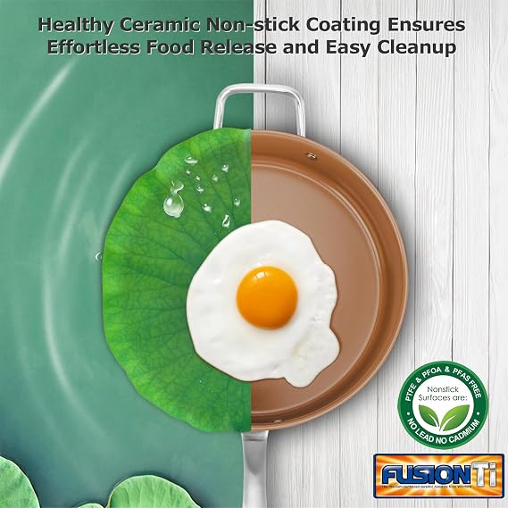 Duxtop Ceramic Non-stick Saute Pan, Induction Stainless Steel Saute Pan, 5.5-Qt Deep Skillet with Lid, Professional Grade and Impact-bonded Technology, FUSION Ti, Copper