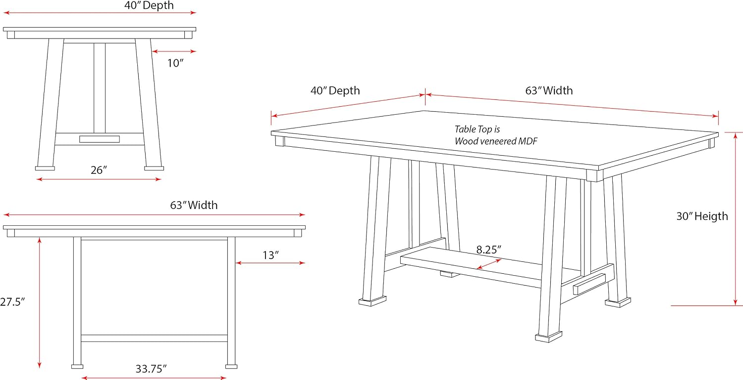 Kings Brand Furniture - Modena Wood Rectangular Dining Table, Walnut/Smoke White