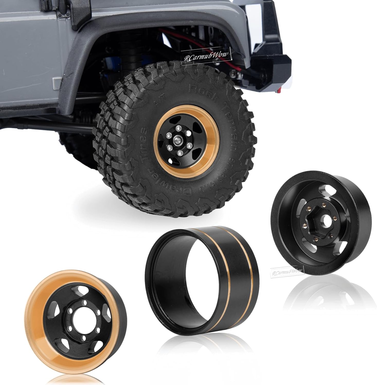 RC 1.0in Beadlock Wheels for 1/18 Trx4m,1/24 SCX24 RC Crawler Car,Brass 1.0in Beadlock Rims 1.0 rc Beadlock Wheels,4pcs,Brass