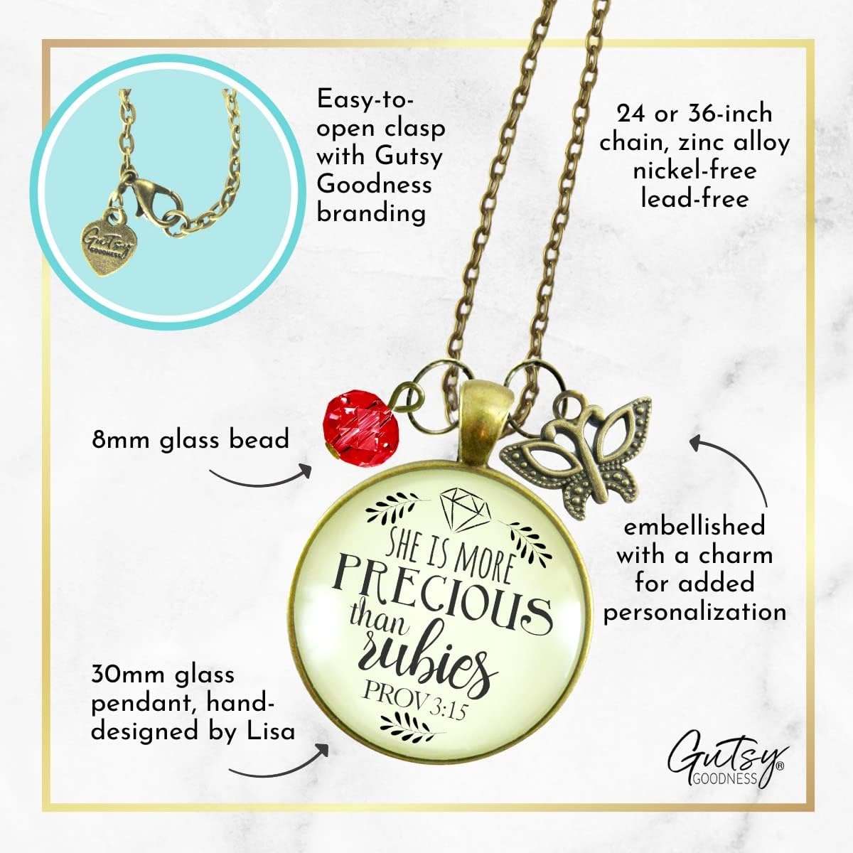 Gutsy Goodness Woman of Faith Inspired Necklaces Handmade Hope Message Jewelry Pendant