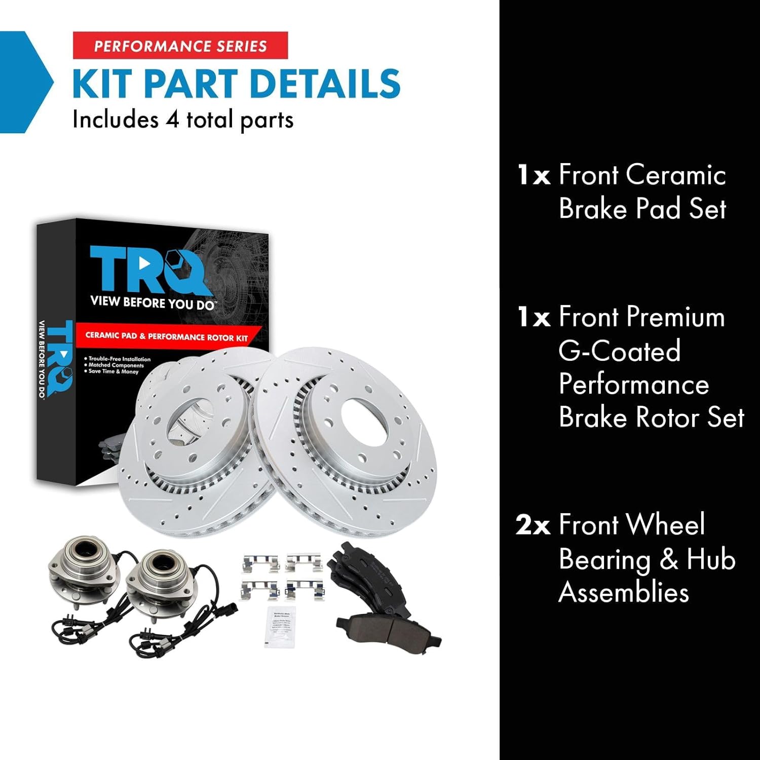TRQ Front Brake Pad and Rotor Set Ceramic Coated Drilled Slotted Rotors Compatible with 2006-2007 Buick Rainier 2006-2009 Chevrolet Trailblazer GMC Envoy 2007-2008 Isuzu Ascender 2007-2009 Saab 9-7x