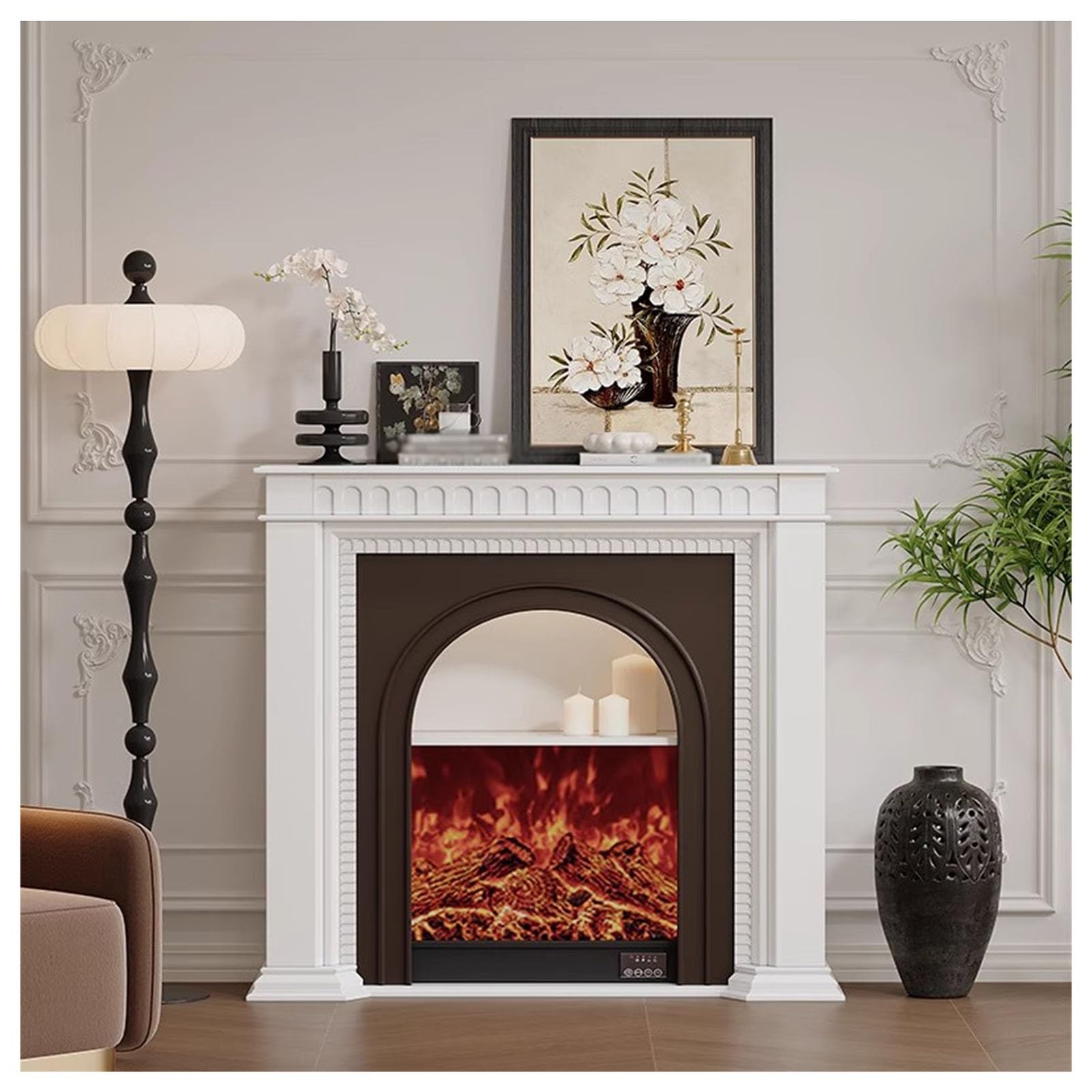 Caminetto Elettrico In Legno Massello Da 43" Con Riscaldatore | Camini Elettrici Indipendenti Con Effetto Di Fiamma Reale E Stoccaggio Per Soggiorno(80cm/31.5in)