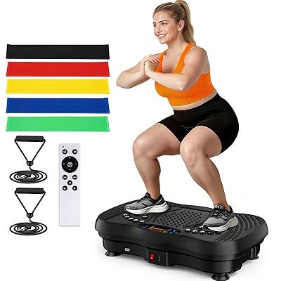 Vibration Plate Exercise Machine, 130 Speeds Home Fitness Vibrating Plate for Lymphatic Drainage Weight Loss, 450 Lbs Capacity Full Body Workout Platform with Resistance Bands Bluetooth for Women Men