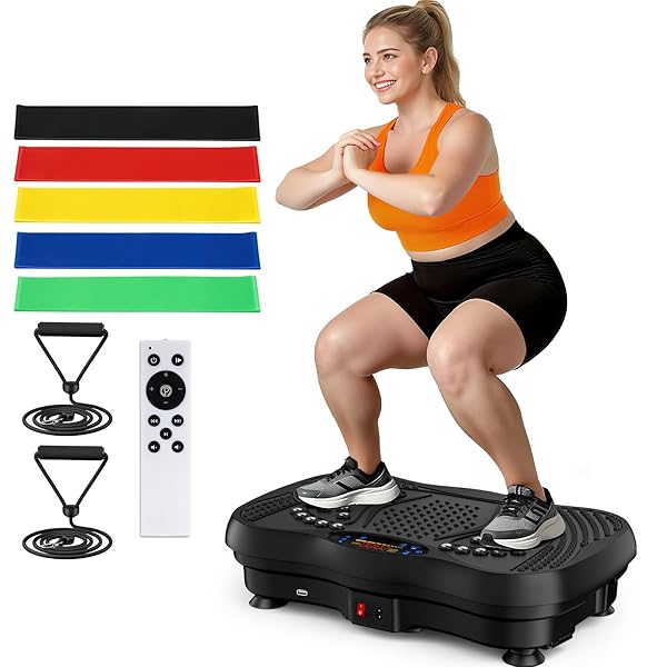 Vibration Plate Exercise Machine, 130 Speeds Home Fitness Vibrating Plate for Lymphatic Drainage Weight Loss, 450 Lbs Capacity Full Body Workout Platform with Resistance Bands Bluetooth for Women Men