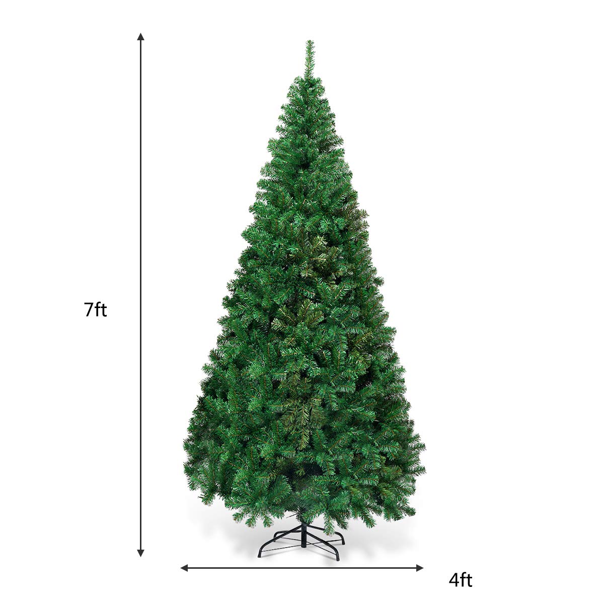 DORTALA 7FT Christmas Tree, Unlit Spruce Full Xmas Tree with Premium PVC Needles, Metal Stand, 950 Branch Tips for Home, Office, Shops and Hotels, Green