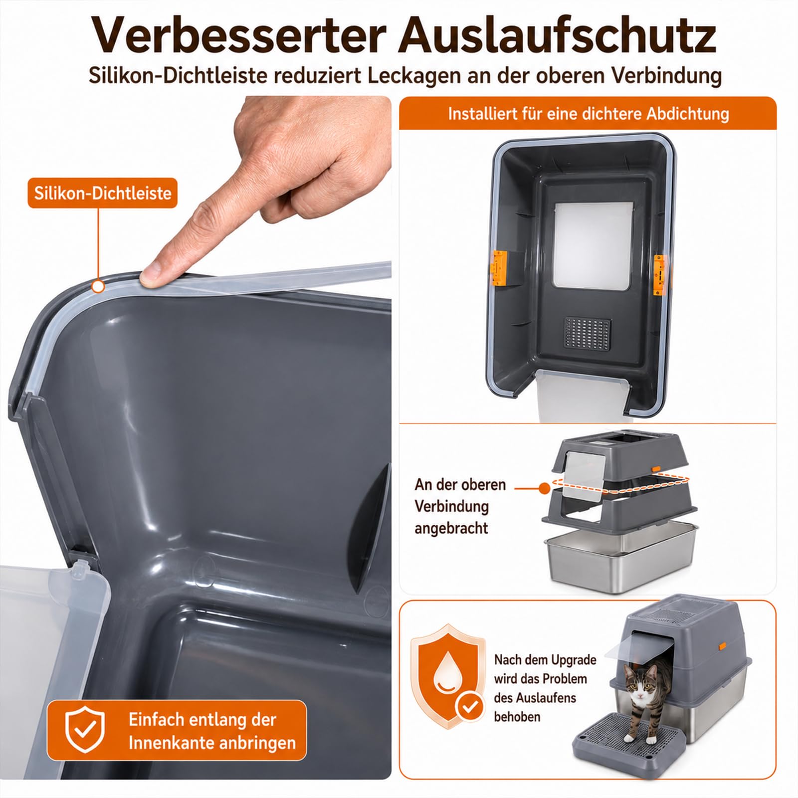 XXXL Katzenklo Edelstahl mit Deckel 70x50x45 cm 90 L extra groß Katzentoilette Edelstahl für große Katzen & Mehrkatzenhaushalte, geschlossenes/Offen, leicht zu reinigen, Anti-Leck, mit Pedal