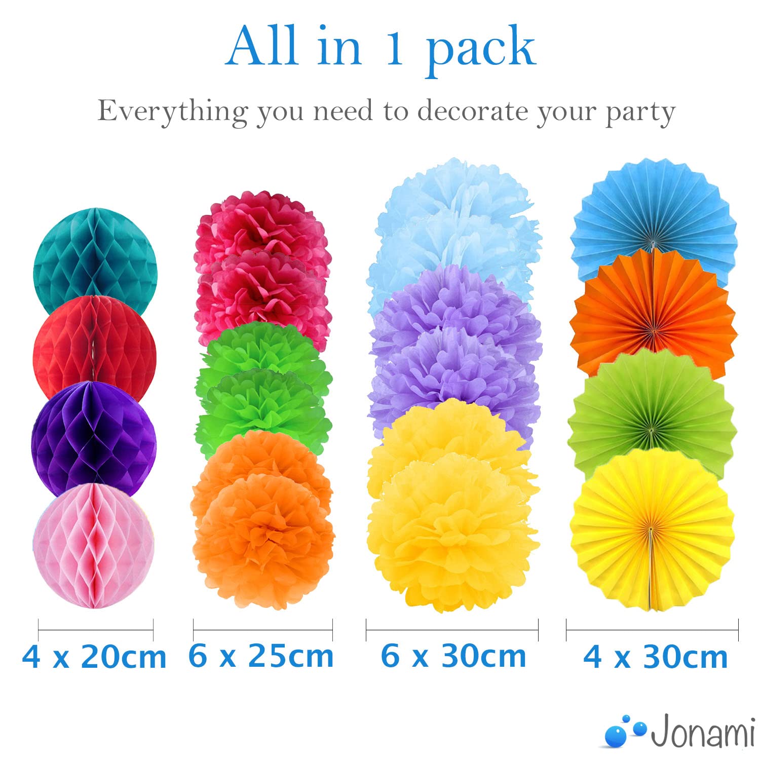 Décoration De Fête Fournitures, 21 Pièces Multicolore Papier Pompoms Fleurs, Eventail Boule, Banderole En Triangle - Maison