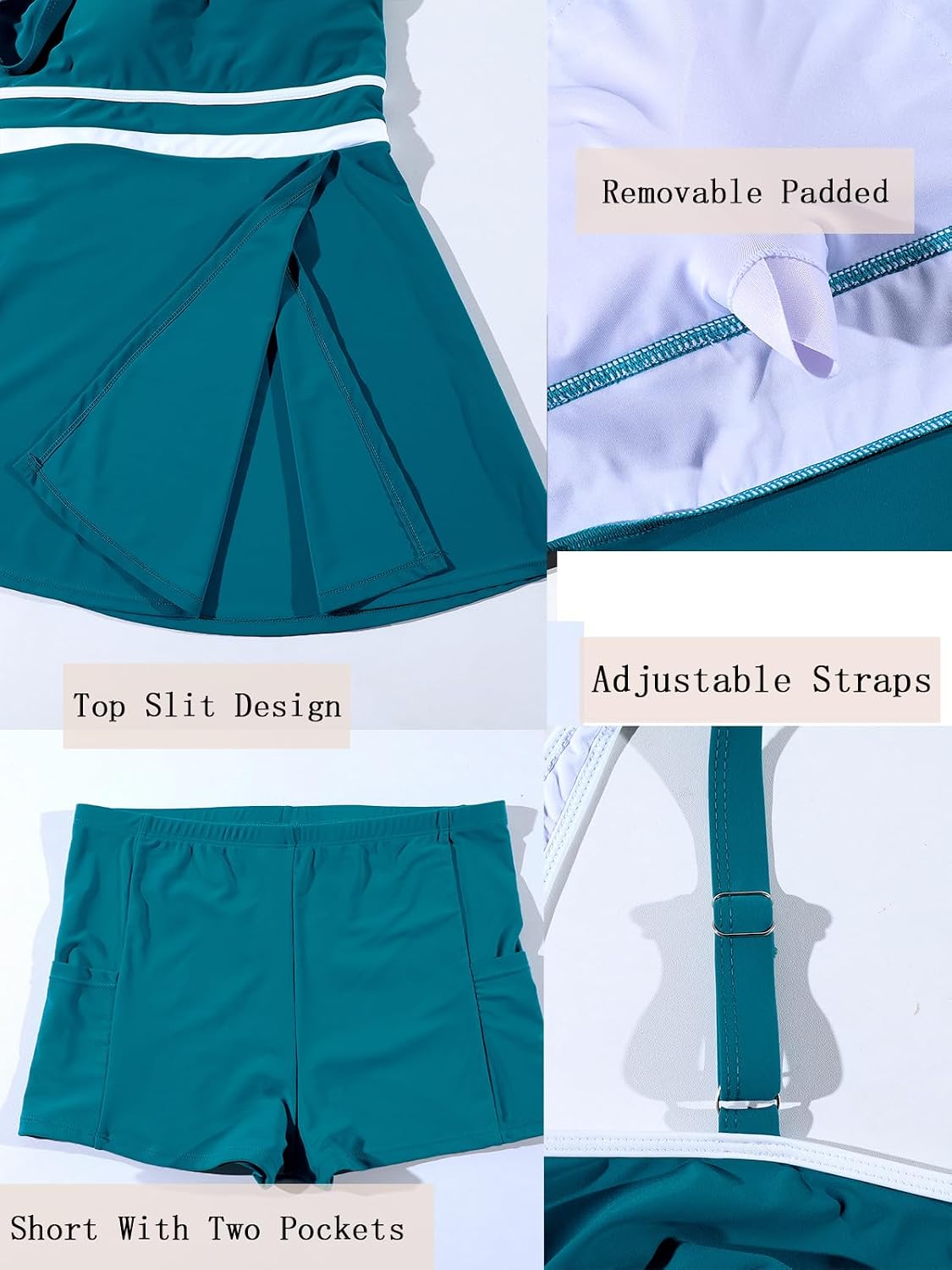 ZRTAK Tankini Swimsuits Tummy Control Two Piece Bathing Suits with Shorts Swimwear Color Block Swim Dress Modest Swim Suits