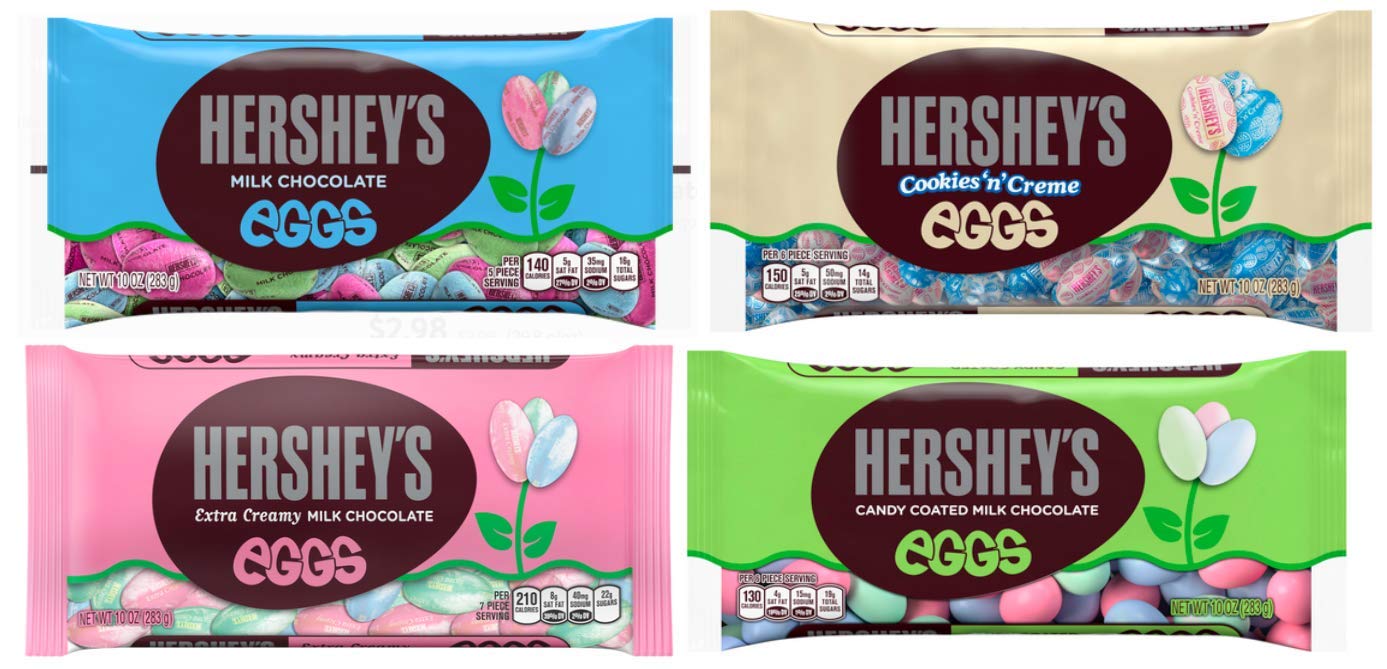 Hershey Company Hershey's Easter Egg 4 pack bundle -- Milk Chocolate, Extra Creamy Milk Chocolate, Candy Coated Milk Chocolate, Cookies 'n' Creme (10 oz bags) 10 Ounces