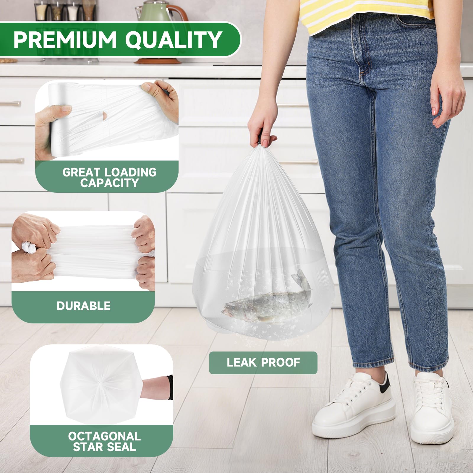 Bolsa de basura pequeña biodegradable de 2 galones, mini bolsas de basura para baño, cocina, oficina, coche, 105 unidades, 7.5 L, sin perfume, compostables, a granel, fuertes y gruesas Acqkunlo