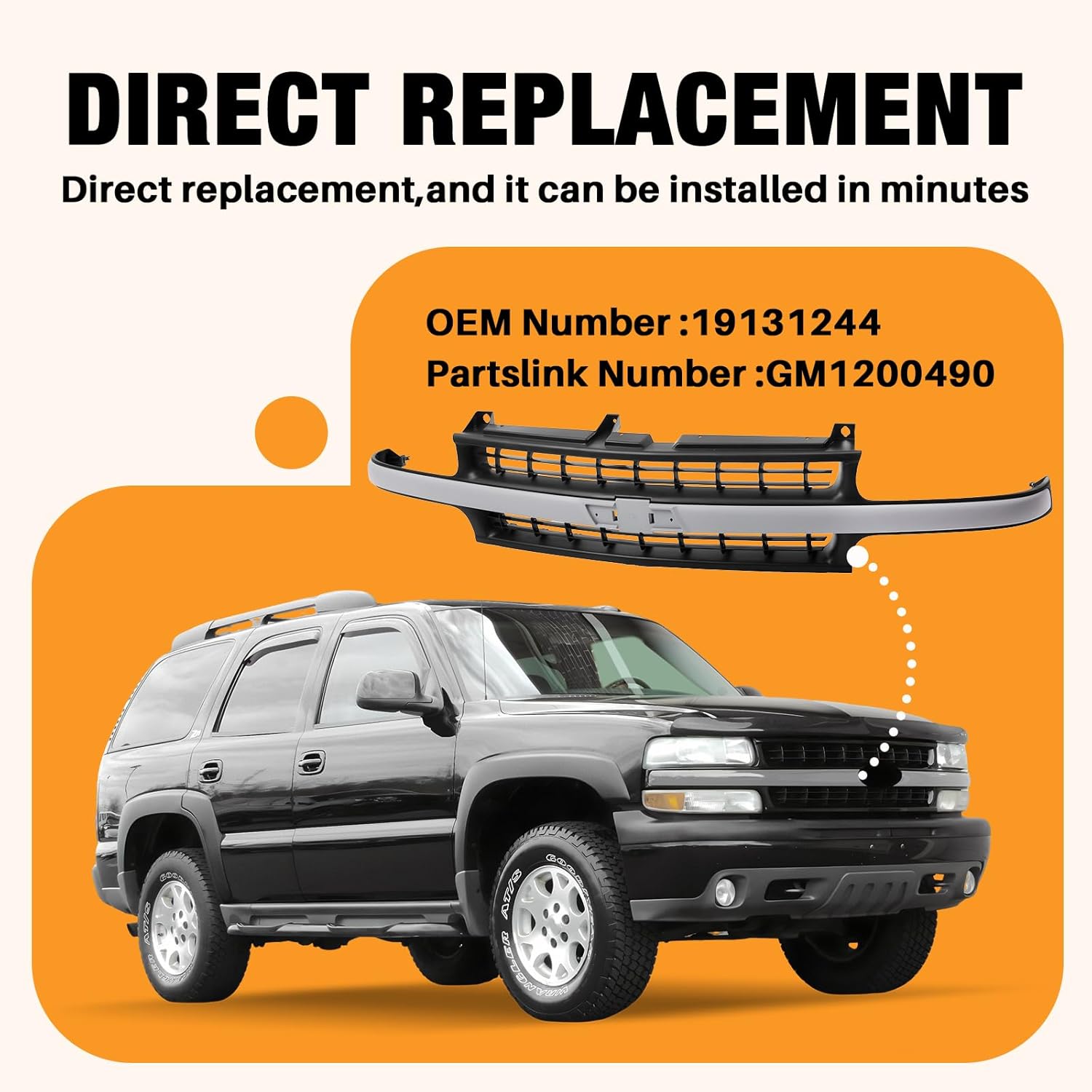 CarPartsDepot Front Grille Shell and Insert Compatible With Chevrolet Chevy Silverado 1500 2500 1999-2002 & Suburban Tahoe 2000-2006 (Dark Gray Bar with Black Insert)