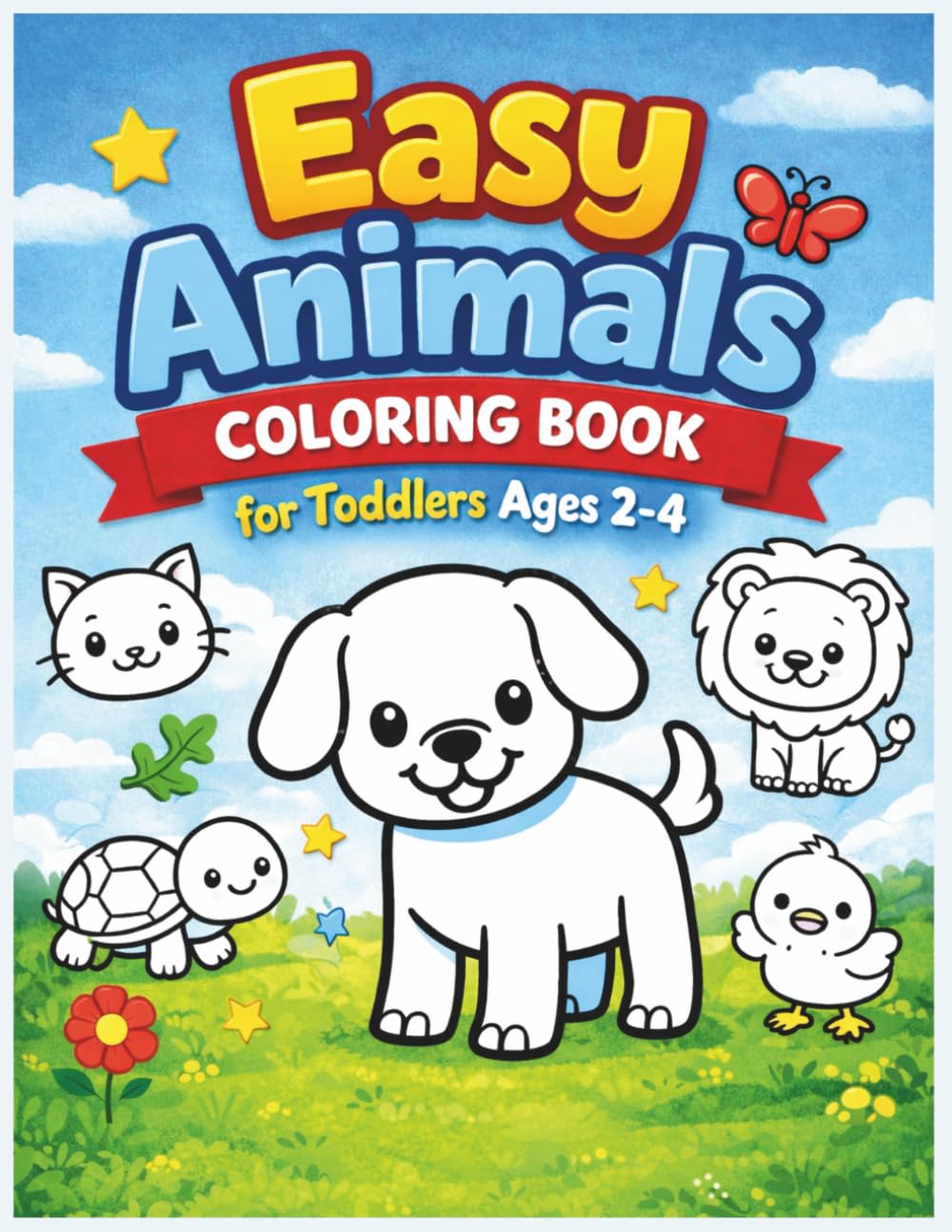 Easy Animals Coloring Book for Toddlers Ages 2–4: Big, Simple Coloring Pages for Little Hands