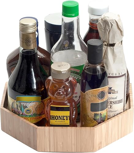 Miniatura 4 de MobileVision Estante giratorio de bambú 360 para especias y bandeja giratoria de salsa para armarios y mesas con plato giratorio Lazy Susan, 10