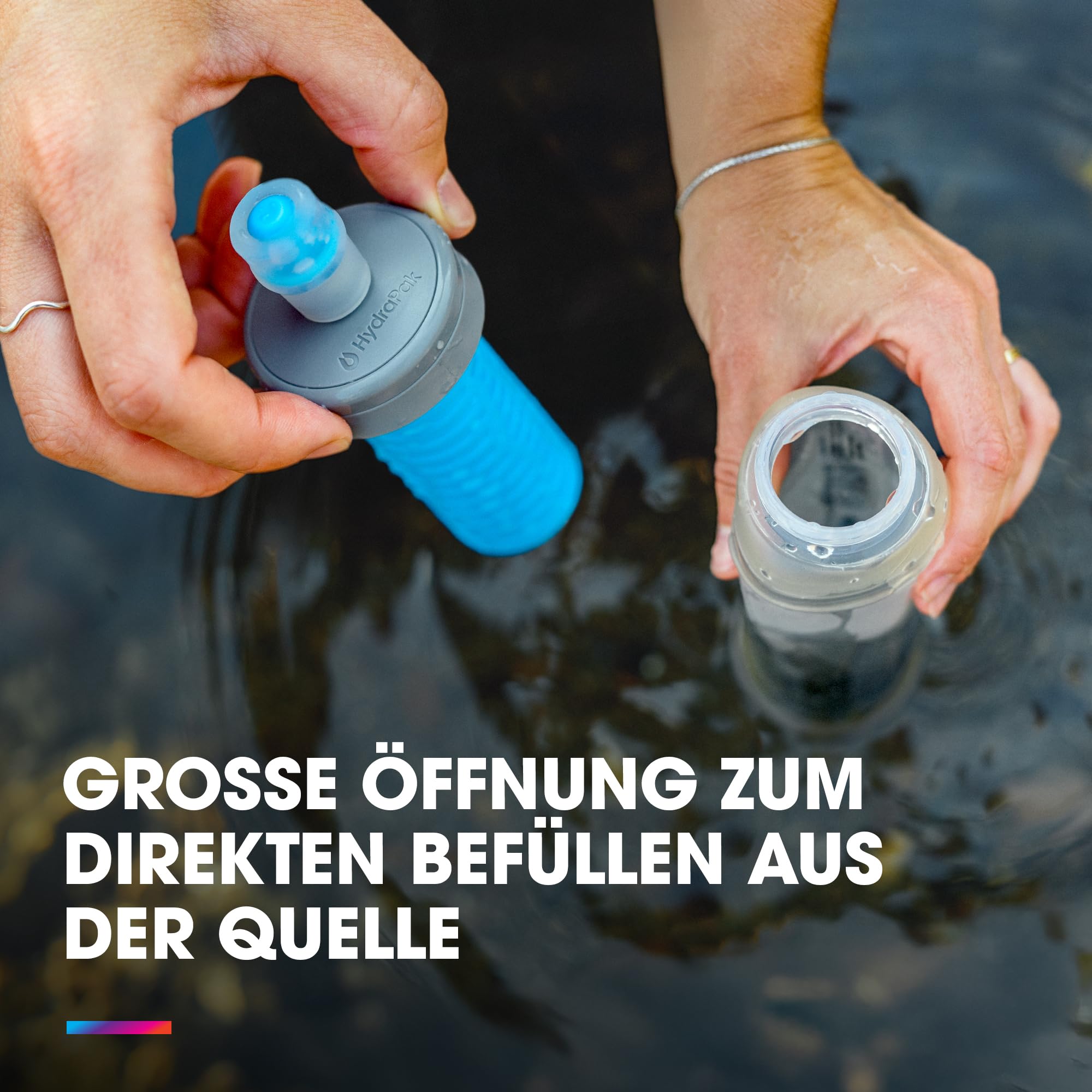 HydraPak UltraFlask+ 500 ml – gefilterte, komprimierbare Softflask-Trinkflasche für Trinkwesten und Laufrucksäcke mit integriertem Wasserfilter (Clear, 500 ml), Farblos