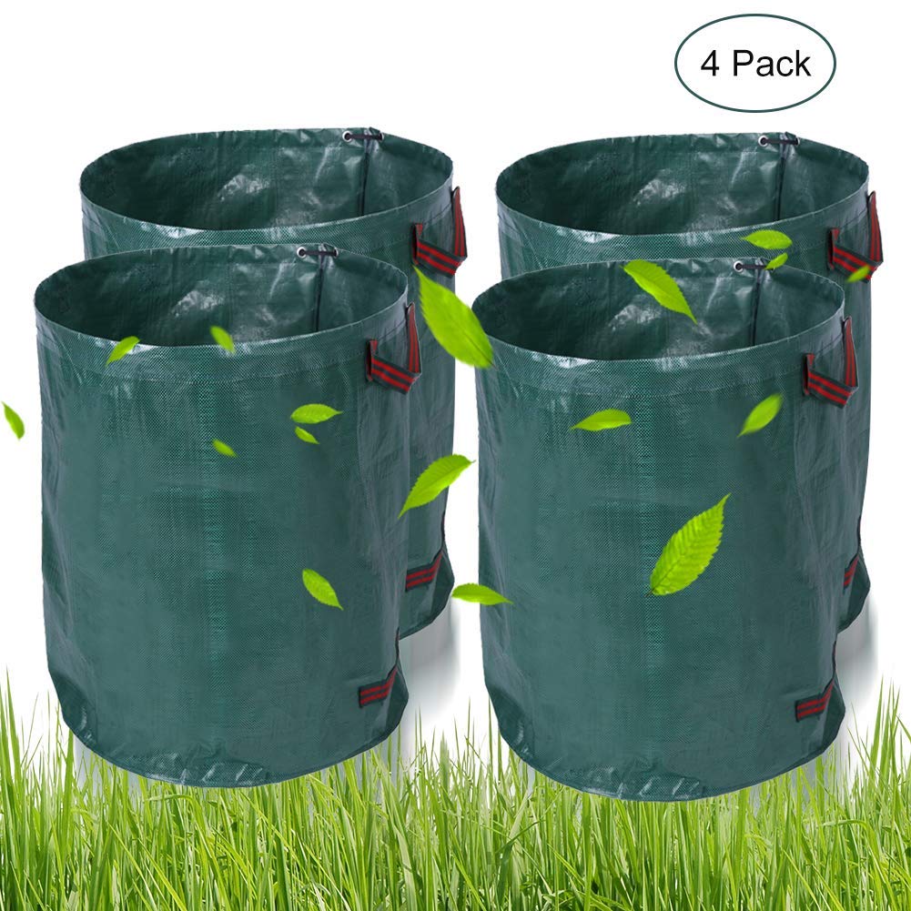 Greensen 4er Set Gartenabfallsack Laubsack Selbstaufstellend Gartensack Faltbar Abfallsäcke mit Doppeltem Boden Rasensack Wasserdichtes Laub Sack aus Robuste Gewebe PP, Müllsack 270L