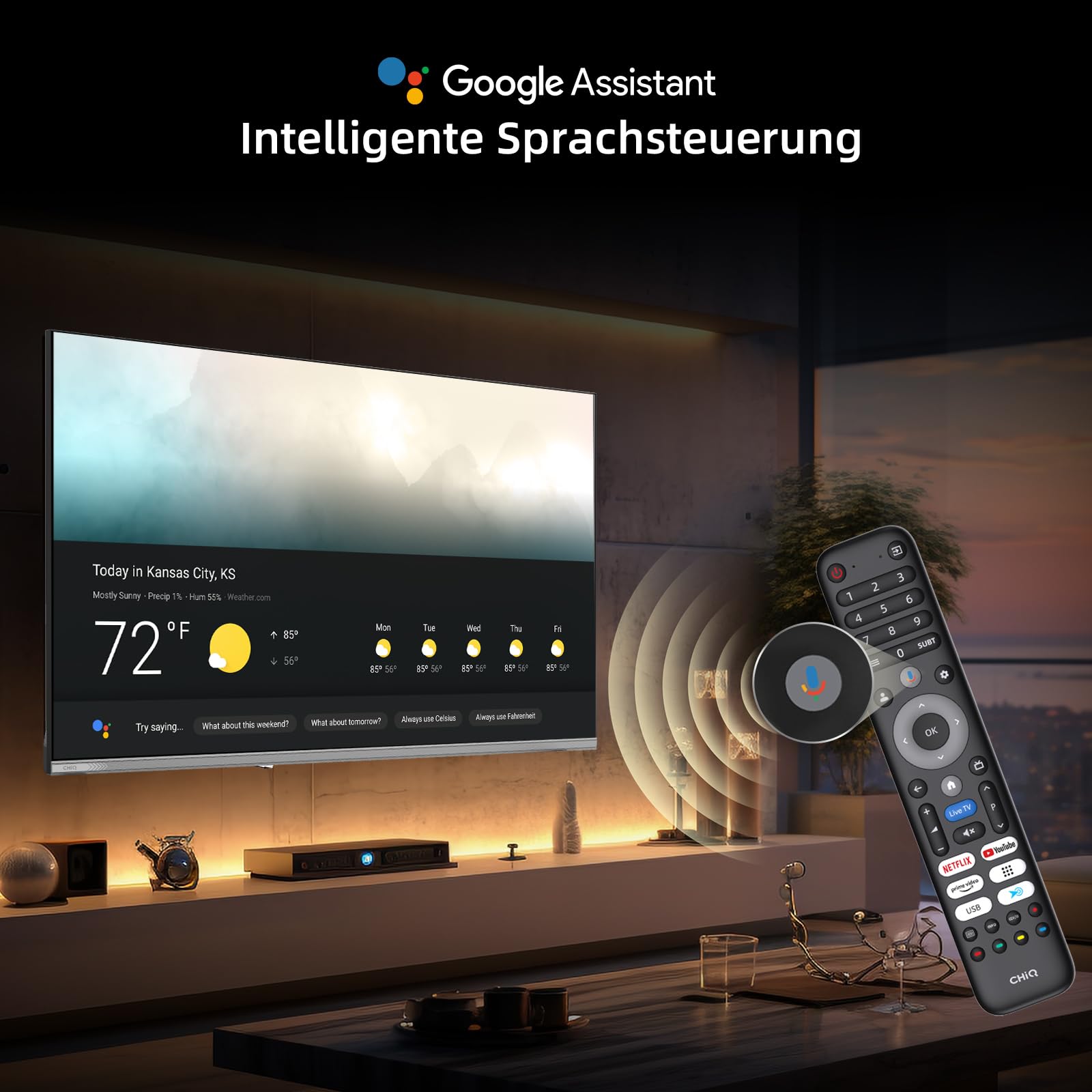 CHiQ 40 Zoll (101cm) FHD, QLED Pro Smart Google TV, Kompatibel mit HDR10, dbx-tv, Apple AirPlay, Prime Video, YouTube, Dolby Audio, mit Google Sprachsteuerung, Rahmenloses Design, L40QST