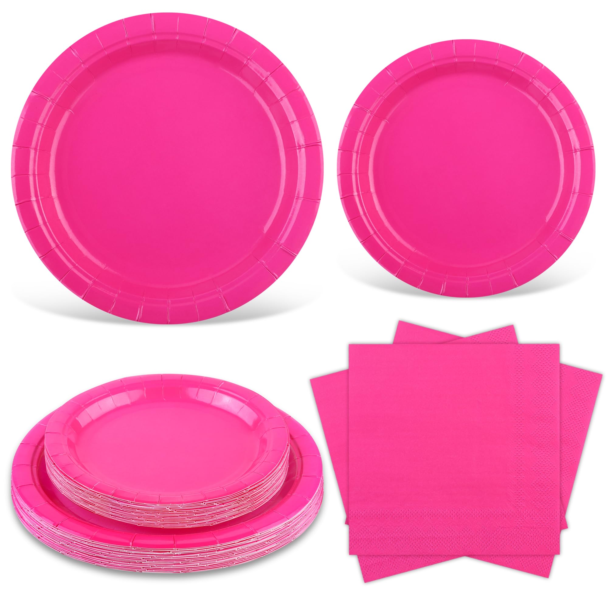 Ruisita 48 Pieces Hot Pink Party Supplies Solid Hot Pink Tableware Including 7 Inch and 9 Inch Paper Dinner Plates 2 Ply Napkins for Wedding, Birthday