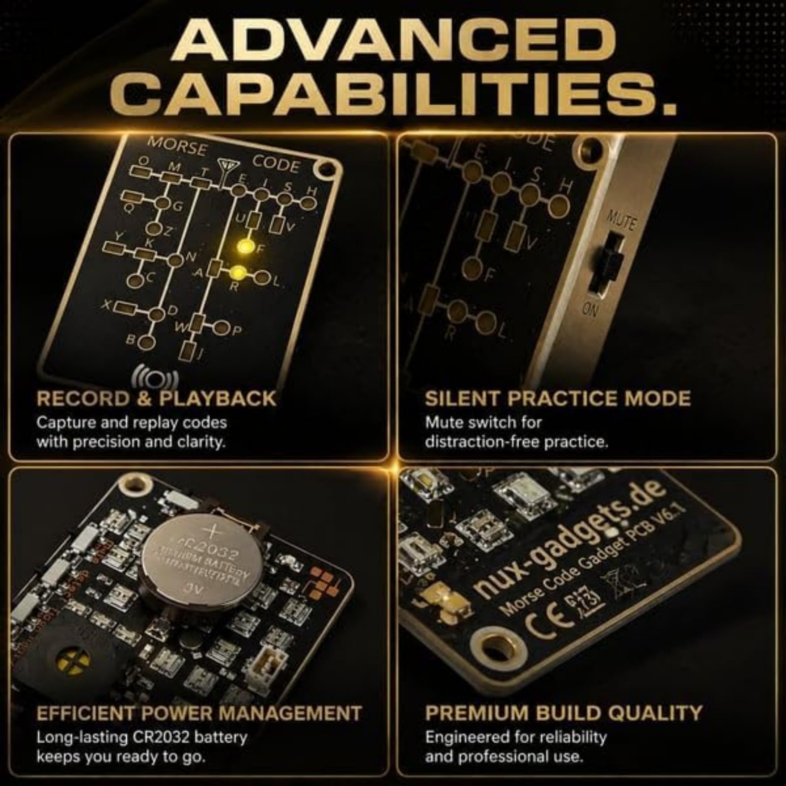 Morse Code Trainer Card Pro, Professional PCB Style with Interactive LEDs & Signal Buttons for Adult Morse Code Learning, Telegraph Practice & Encryption Training for Electronics Lovers (1Pc) — view 7