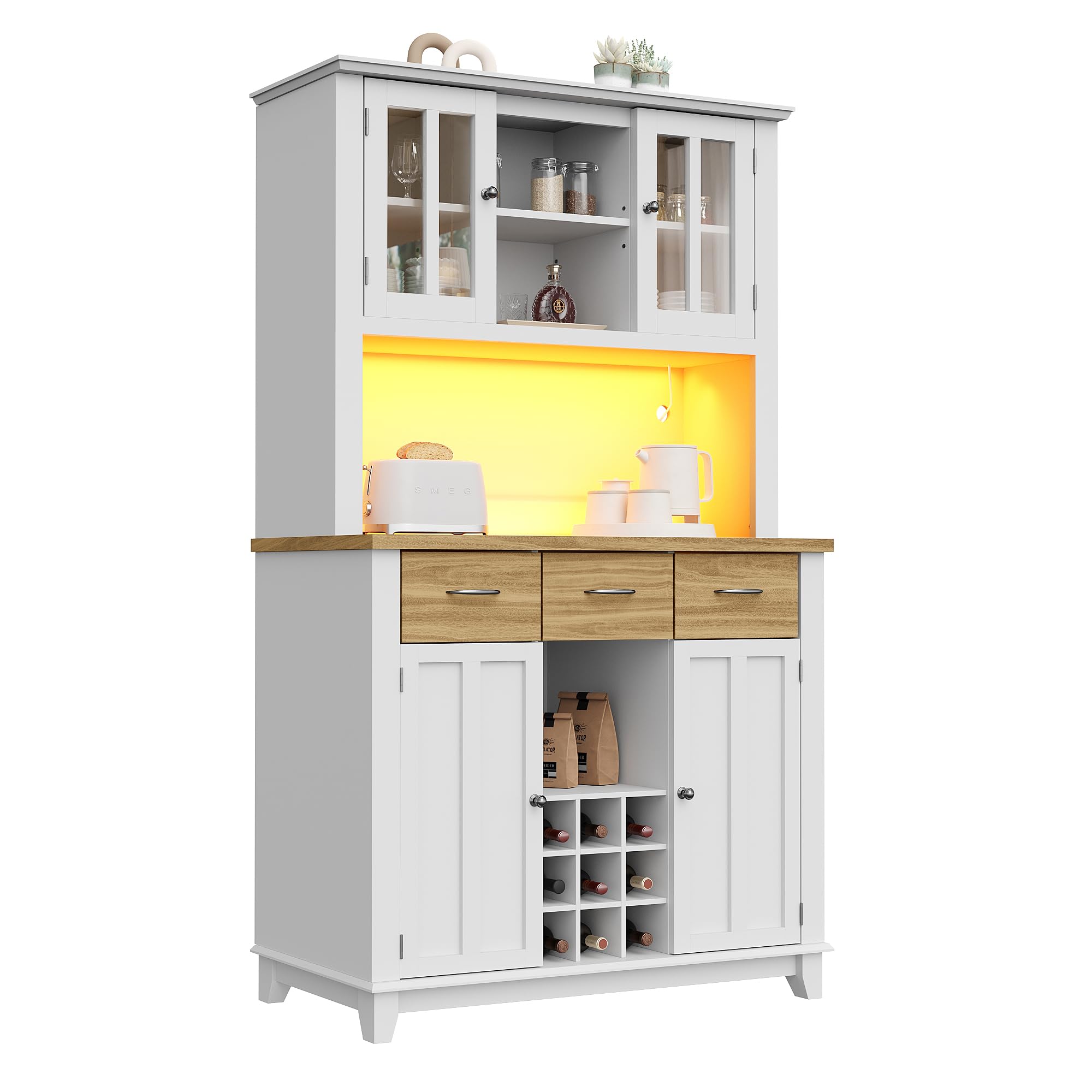 Gecheer Armario de Cocina Alto con Iluminación LED y Amplio Espacio de Almacenamiento Familias con Niños y Mascotas Modelo YHSLYD-17489146AAN-1