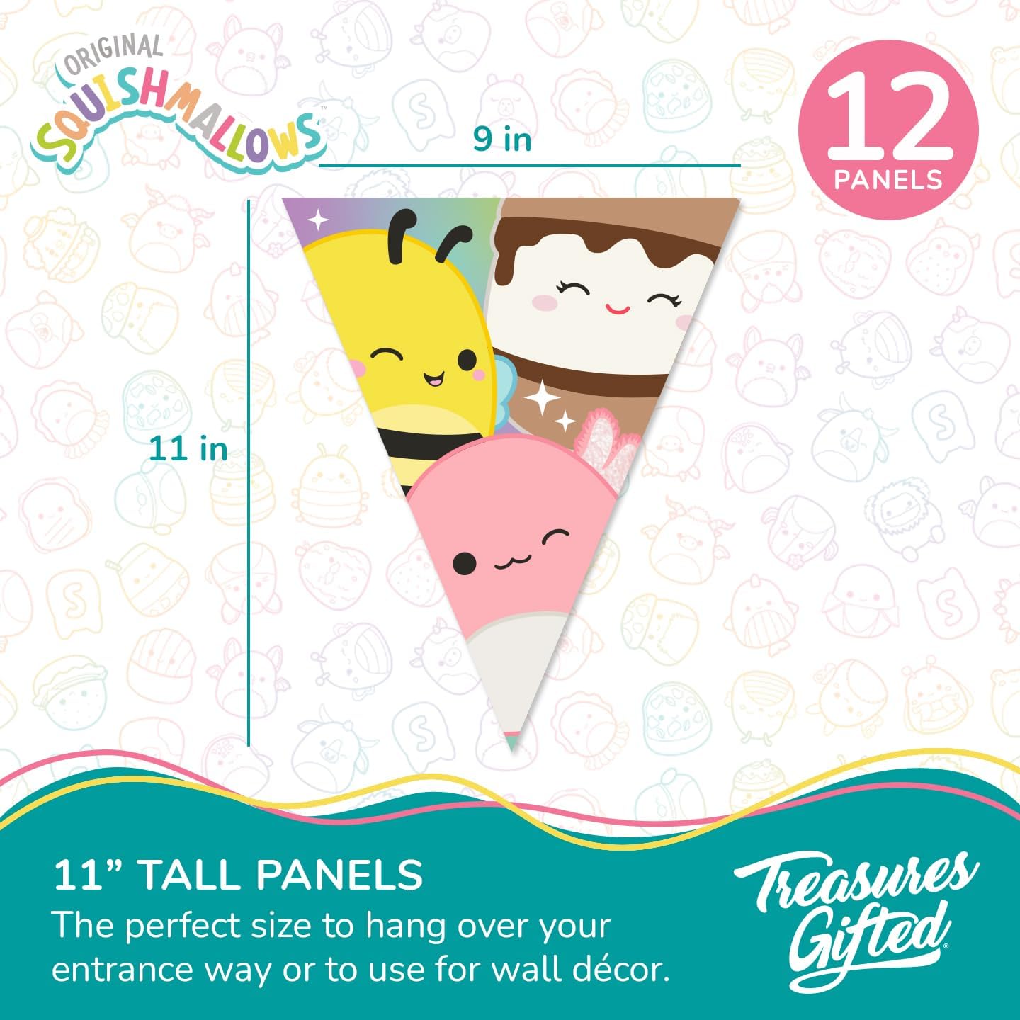 Treasures Gifted Officially Licensed Squishmallows Party Supplies Set of 3 Pre-strung Banners - (1) Birthday Banner & (2) Triangle Pennants - Squishmallows Birthday Decorations
