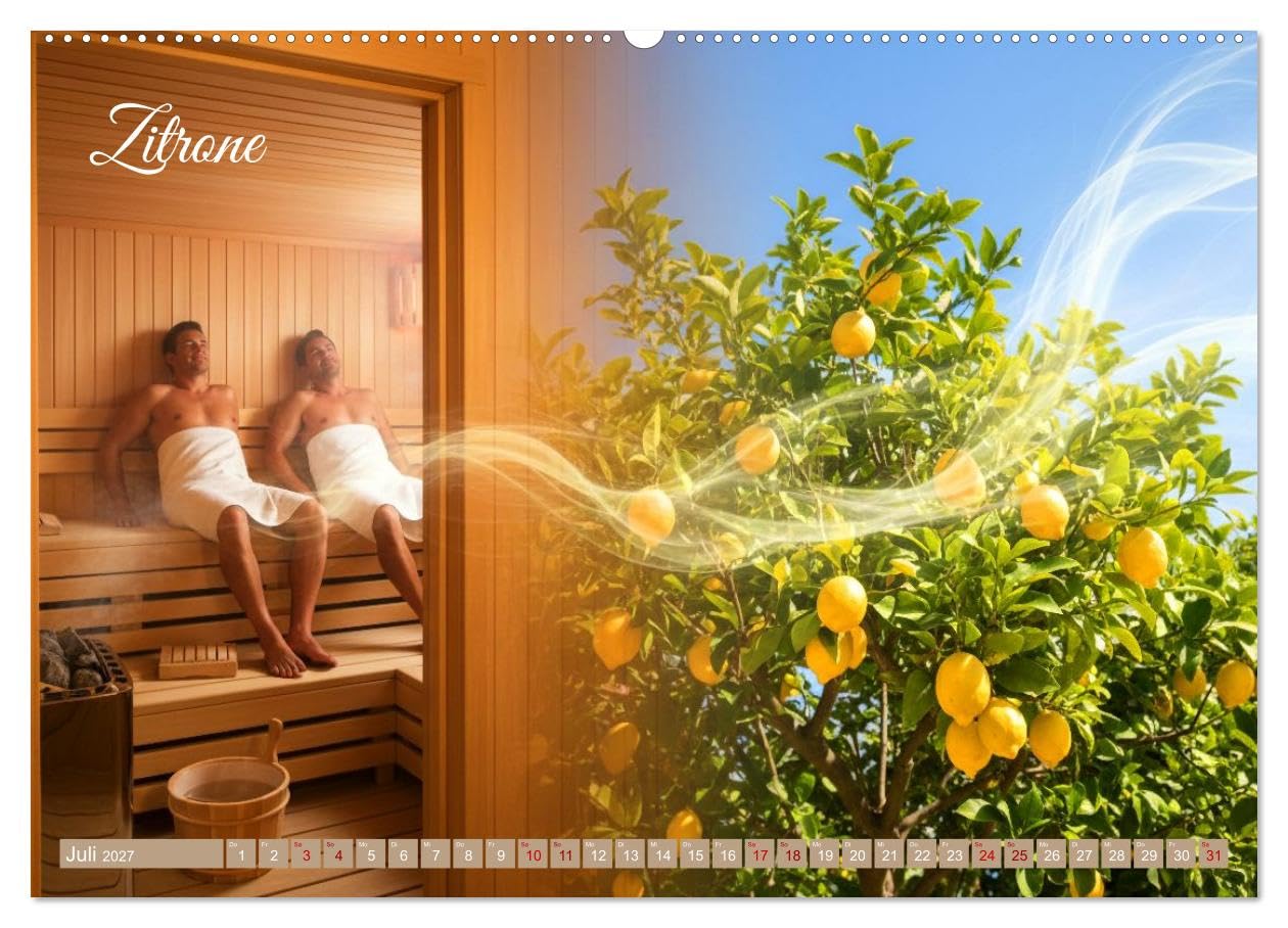 Sauna - Hitze, Duft, Genuss (hochwertiger Premium Wandkalender 2027 DIN A2 quer), Kunstdruck in Hochglanz: Der unsichtbare Luxus der Sauna – Aroma, ... und den Raum öffnen. (CALVENDO Gesundheit)