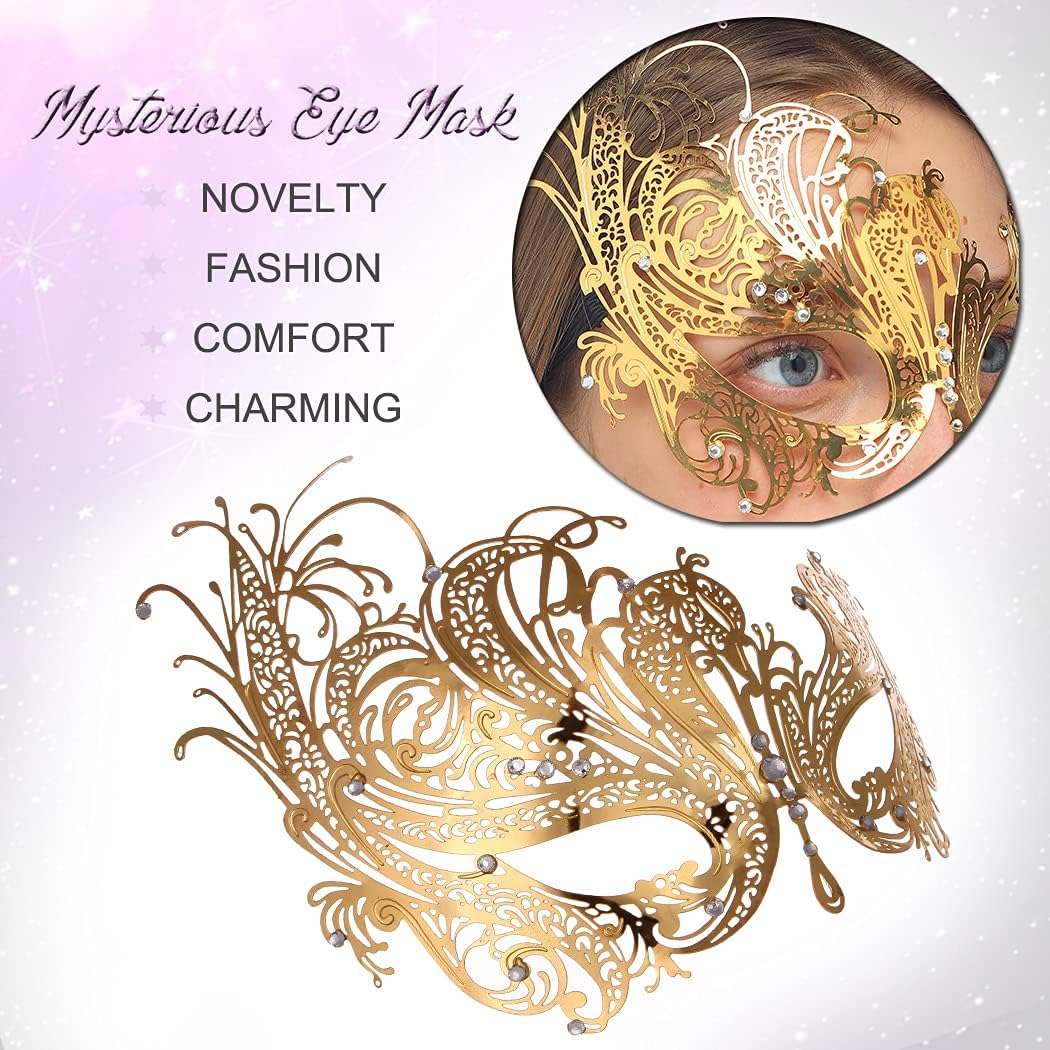 Miniatura 5 de Máscara de mascarada para mujer con diamantes de imitación brillantes para fiesta veneciana baile de graduación máscara de metal