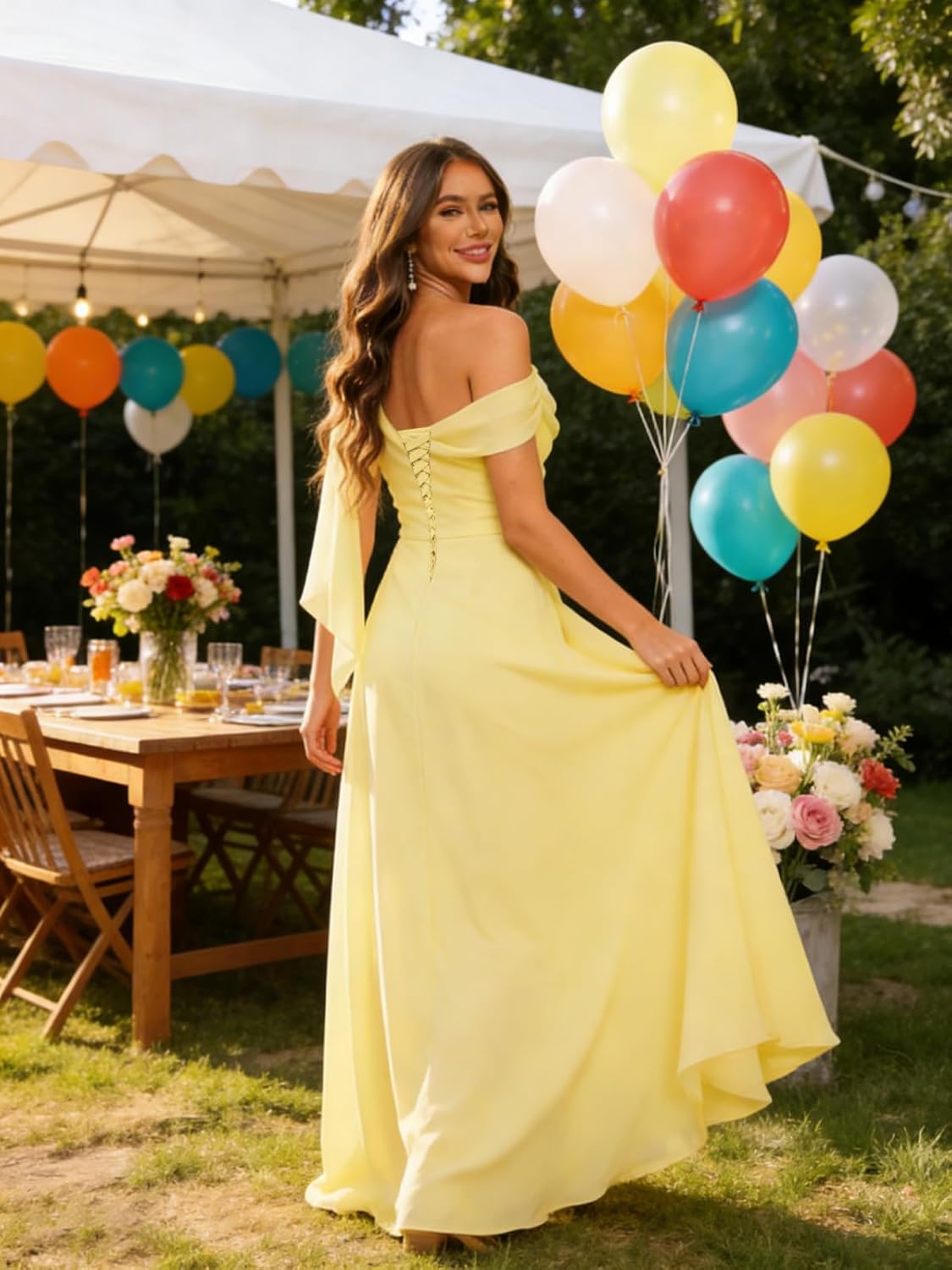 One Shoulder Bridesmaid Dresses with Slit Chiffon Ruffles Aline Formal Evening Gowns ZU105