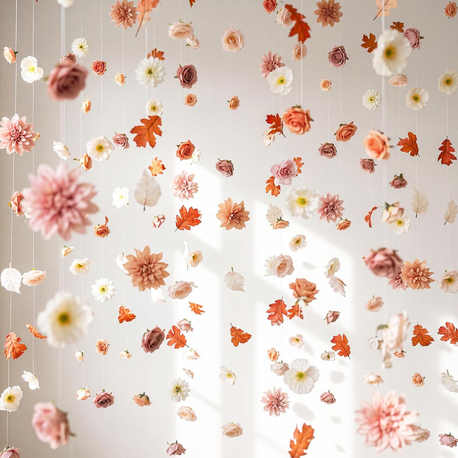 6 Pcs 35.4ft Fall Artificial Flower Garlands with Hooks, Autumn Hanging Flower Vines for Wedding Table Arch Backdrop Thanksgiving Decor