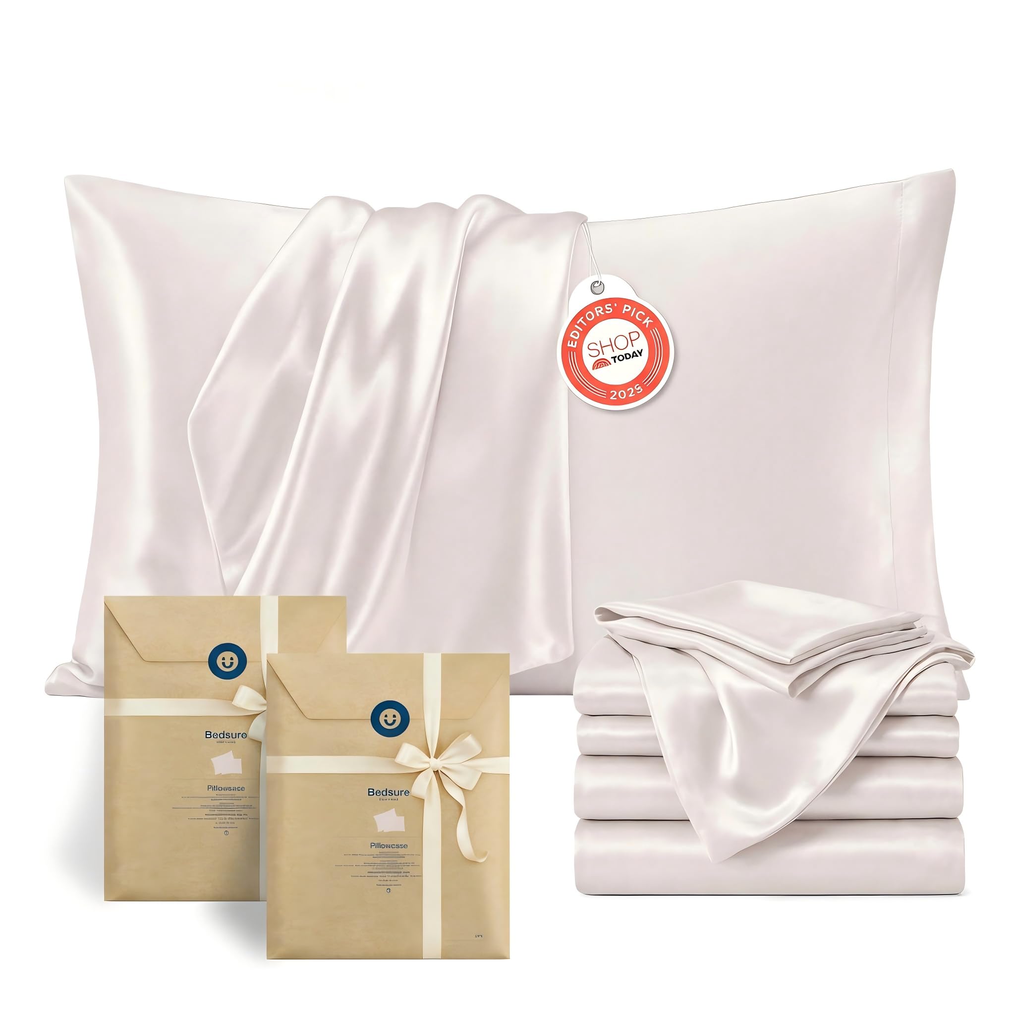 Bedsure King Size Satin Pillowcase Set of 8 - Ivory Silky Pillow Cases for Hair and Skin with Envelope Closure, Similar to Silk Pillow Cases, Gifts for Women Men, 20x36 Inches, 8pcs