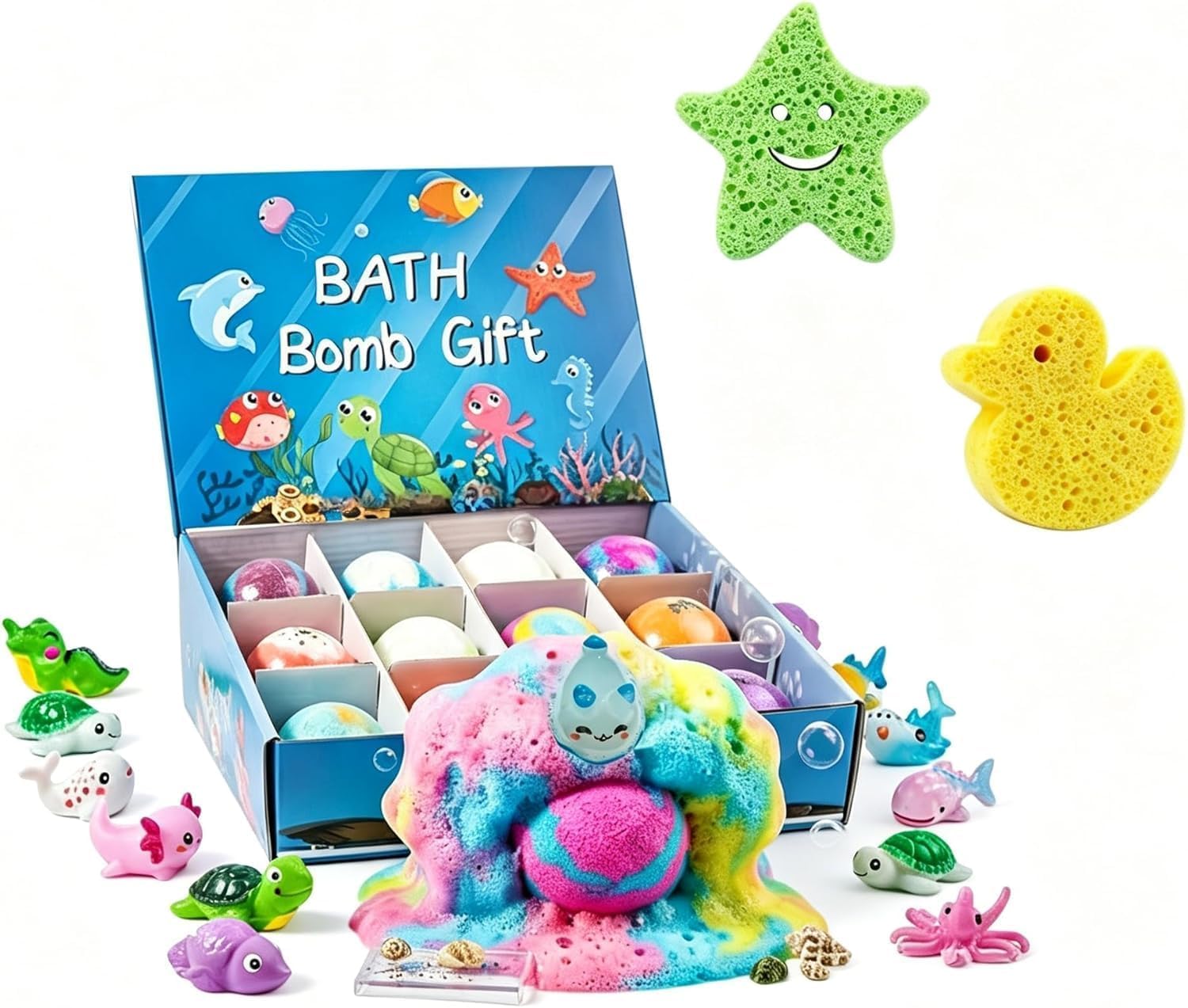 Bombas de baño naturales para niños 12 unidades con juguete sorpresa