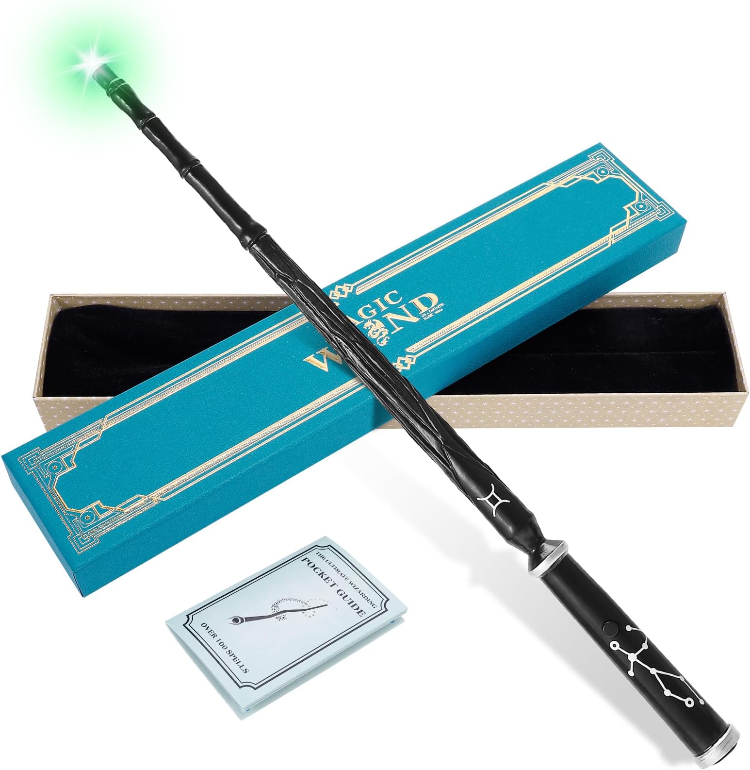 Light Up Wizard Magic Wand with 5 Light Colors, Rechargeable Illuminating Constellation Wands for Kids Witch Cosplay Party Favors, Gemini