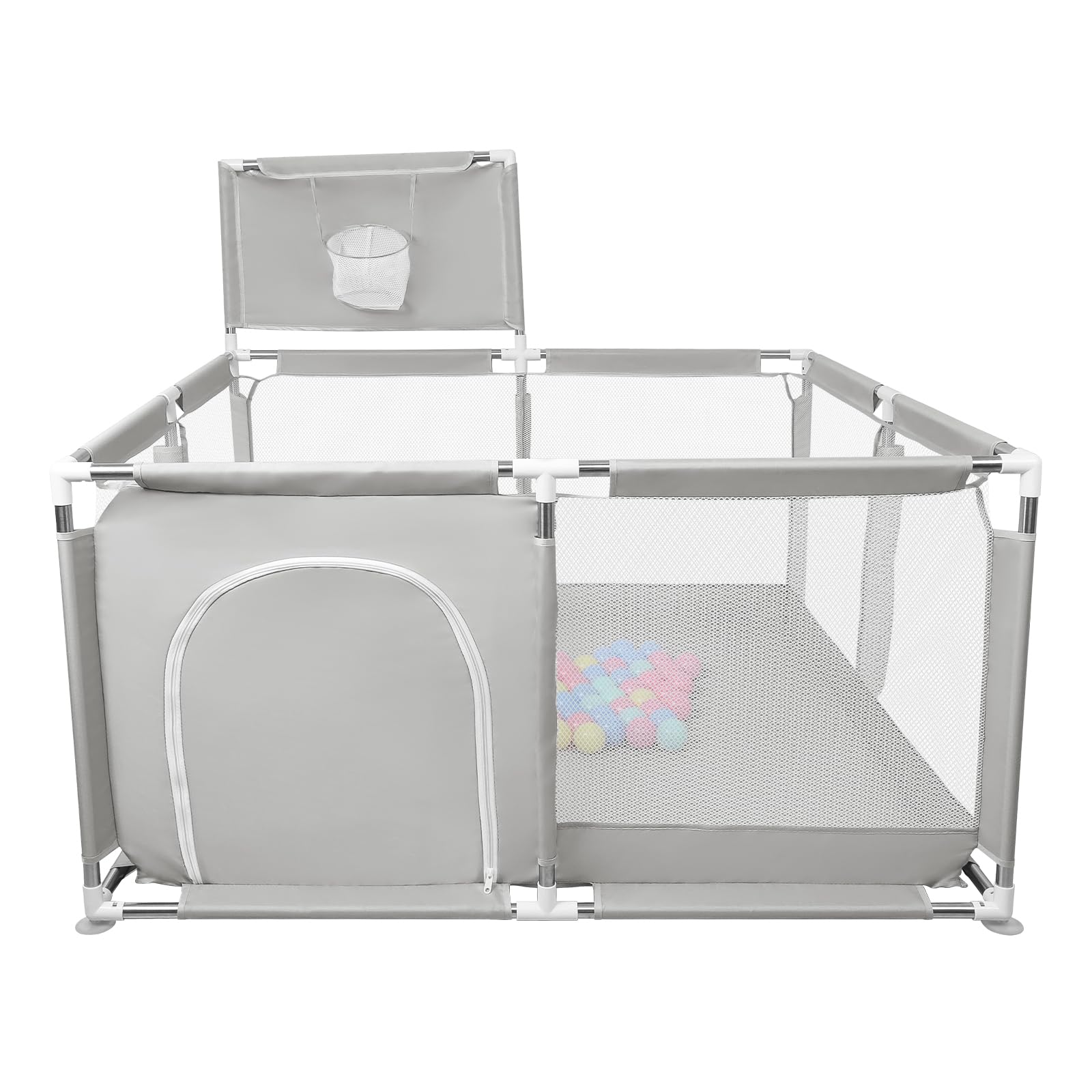 Parc Bébé,grand parc pour enfant en bas âge, Filet Respirant et Ventouses Antidérapantes, pour Enfants en Tissu Oxford 210D, Parc de Jeu Intérieur et Extérieur (126 x 126 x 66 cm (A) Gris clair)