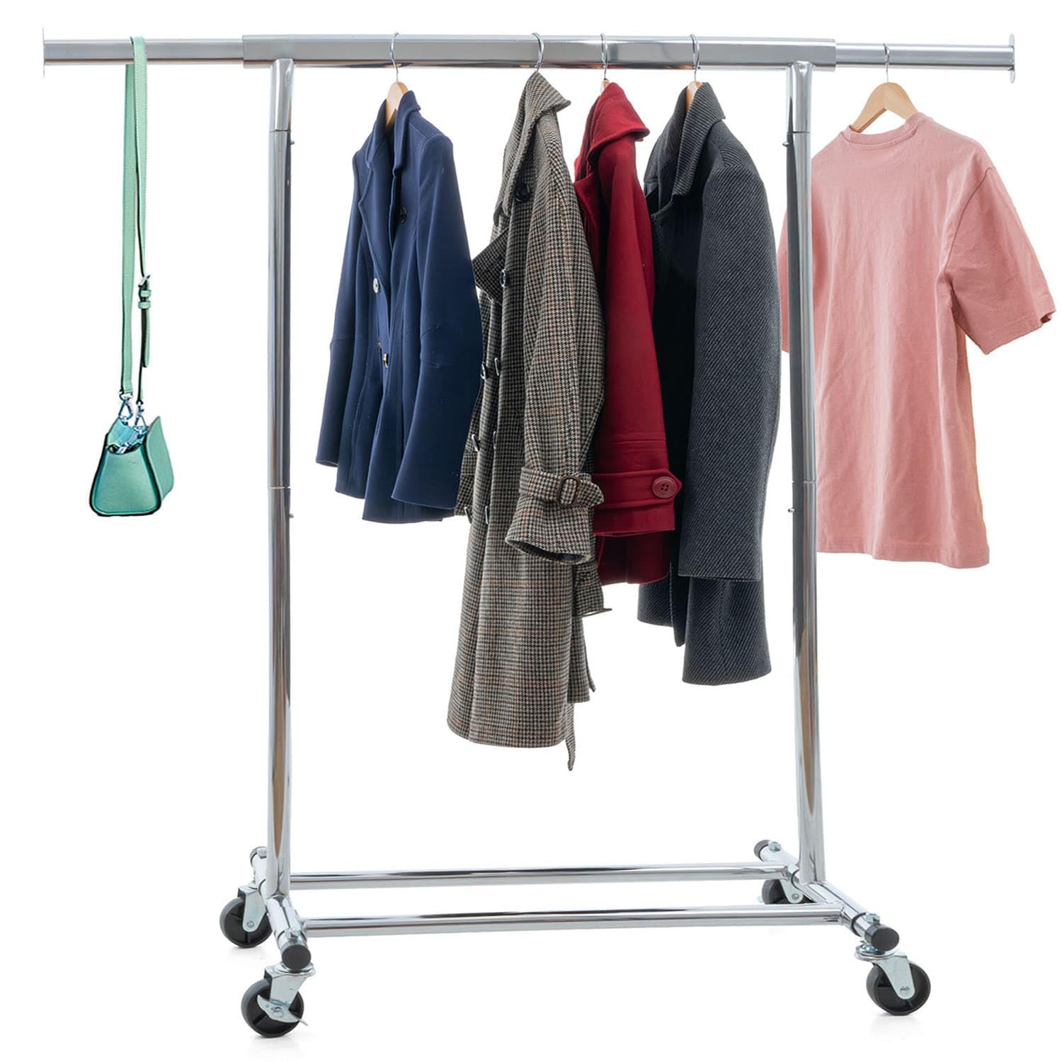 Tatkraft Danko & Anwalt - Burro para Ropa Resistentes y Funda, hasta 100 kg, Armario de Tela con Ruedas, 91-130x45.5x160cm, Acero Cromado