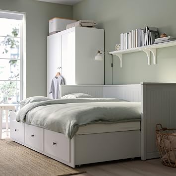 IKEA HEMNES Day-Bed w 3 Drawers/2 mattresses, 80x200 cm, White/Vannareid Extra Firm