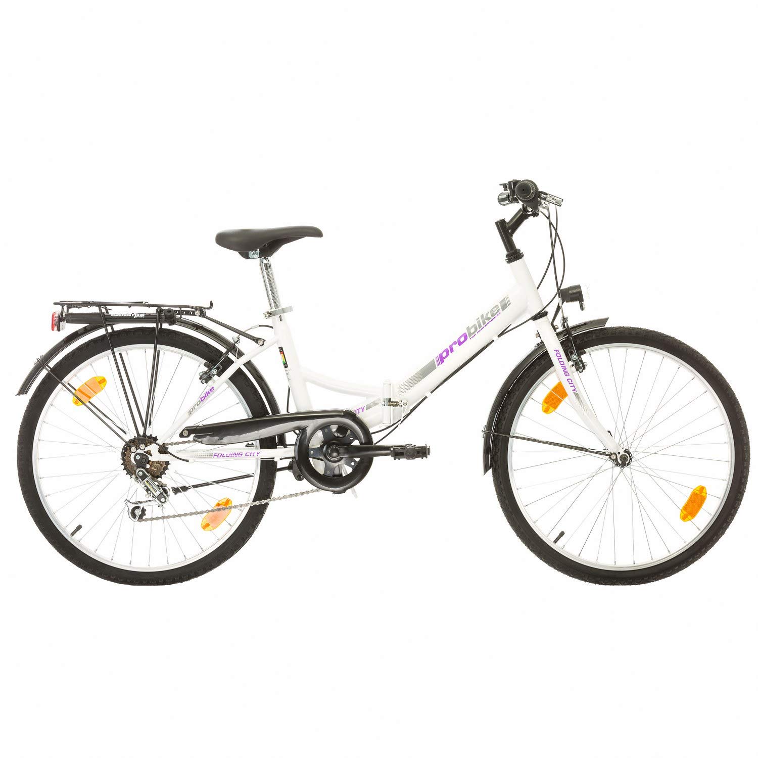 Multibrand, Folding City 24 Lady, 24 Pulgadas, 457 mm, Bicicleta de montaña Plegable, 18 velocidades, para Mujeres, niña, Guardabarros Delantero y Trasero, Lustre Blanco Lilac-Gris