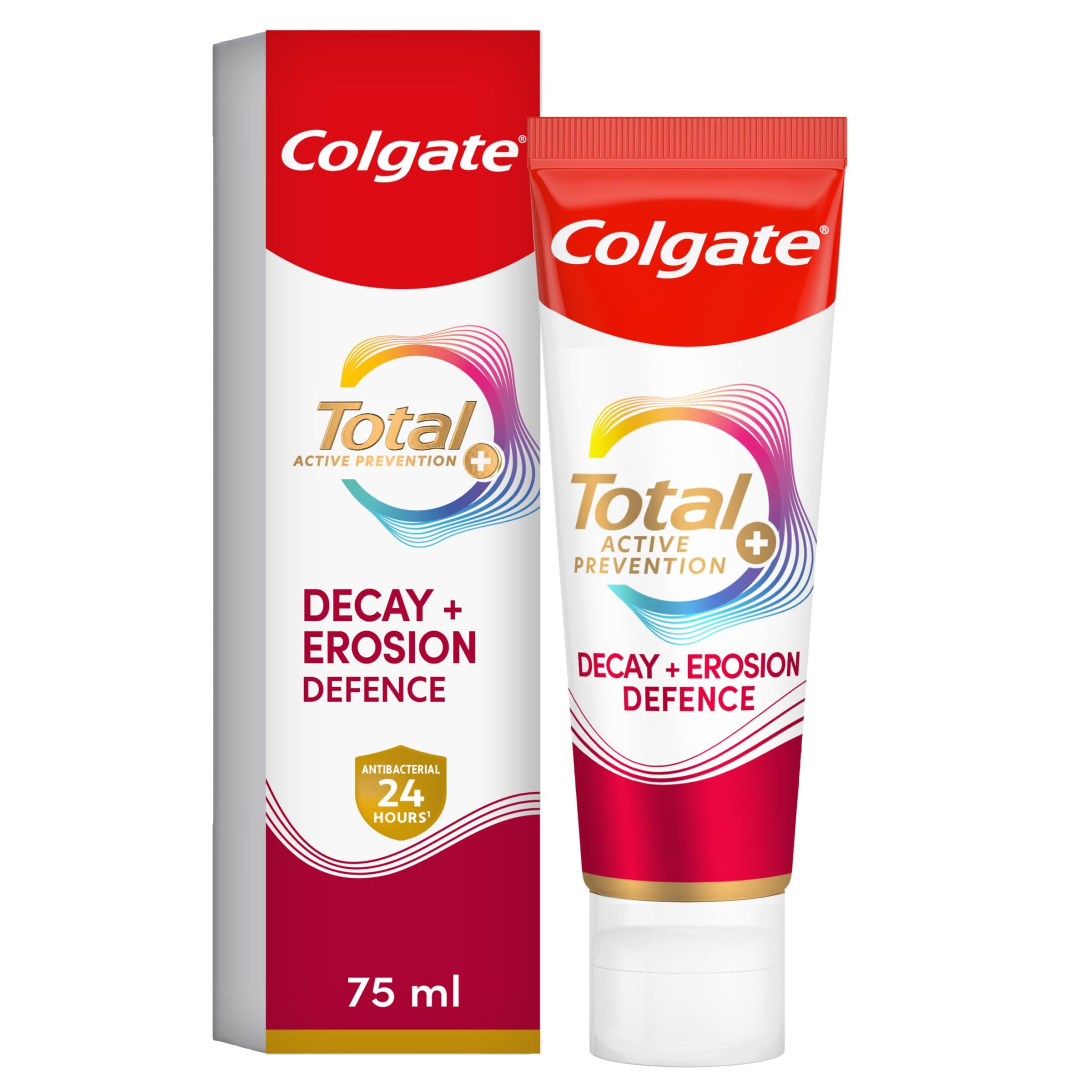 Colgate Total Active Prevention+ Decay + Erosion Defence Toothpaste 75ml, 3X More Effective At Fighting a Root Cause of Many Oral Health Problems, 24h Antibacterial Protection, Clinically Proven
