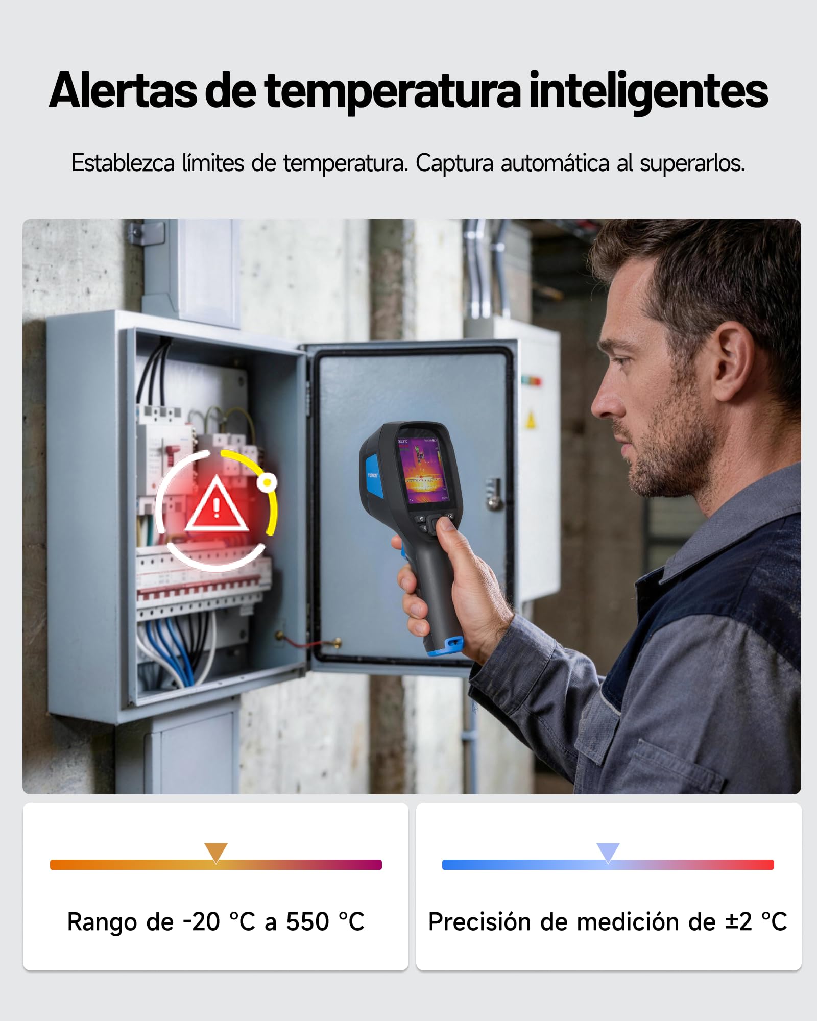 TOPDON Cámara Termografica TC004 con 512x384 Resolución TISR, 64GB Almacenamiento, 3,5″ Pantalla Camara Termica con Wifi, Grabación de Vídeo, Análisis de PC, para Inspección Eléctrica/Climatización