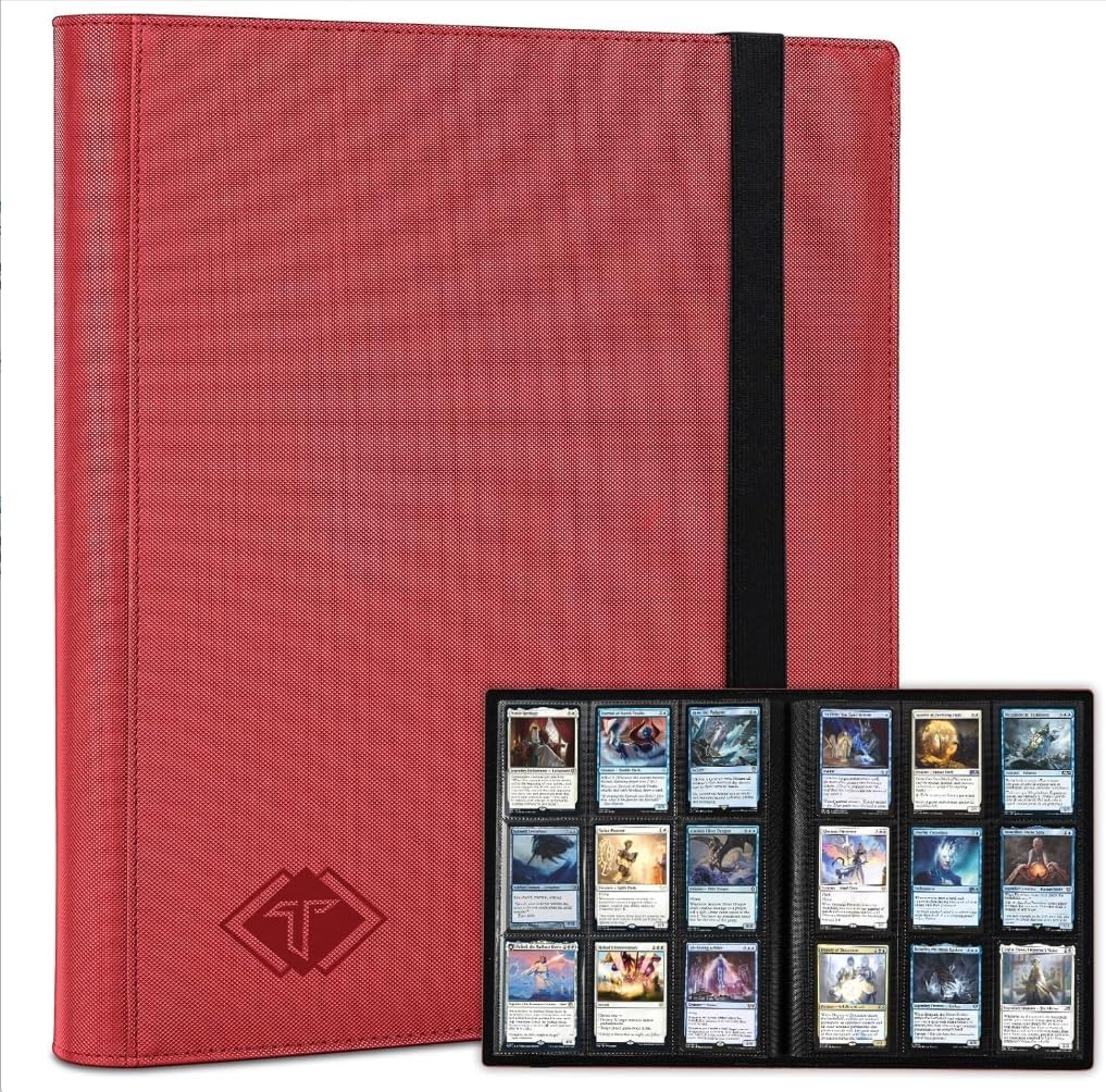 Tioplior 9 Pocket Card Binder,Trading Card binder Holds 432 Side Loading Pocket,Durable PU Cover,Card Collection Binder for MTG, TCG, Baseball,Sports Cards(Red)