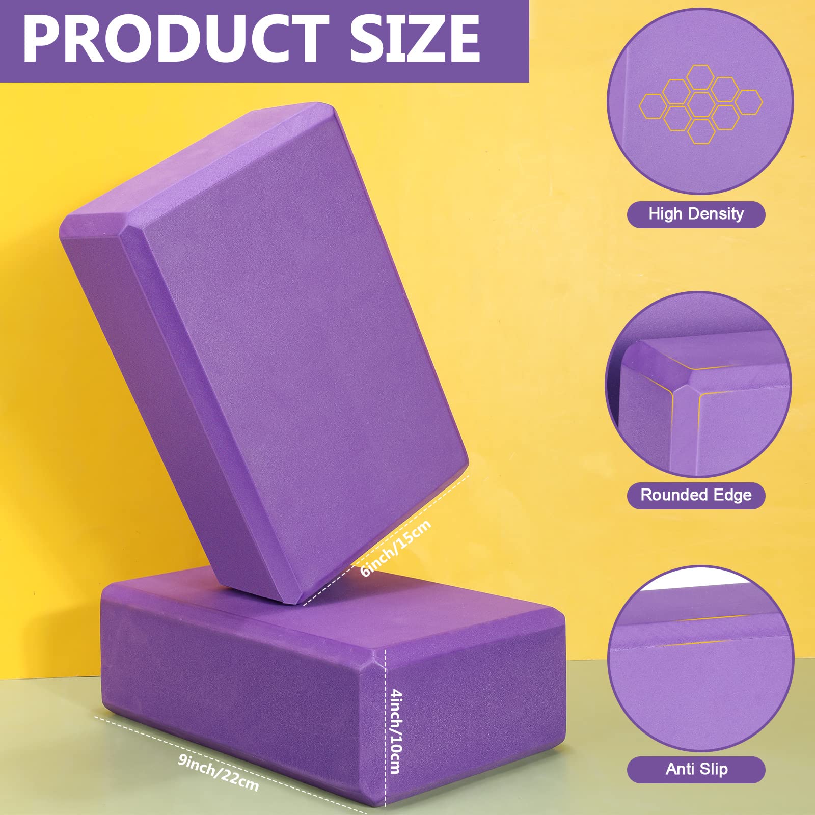 Lenwen 30 blocchi da yoga viola 20 x 15 x 3 cm in schiuma EVA antiscivolo e leggeri blocchi da ginnastica ad alta densità per yoga, stretching, danza, pilates, meditazione accessori