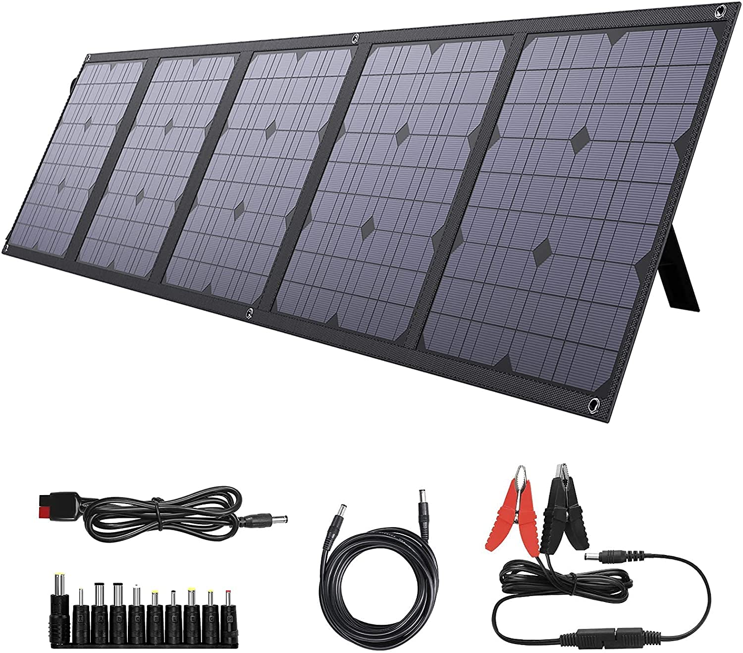 BigBlue 100W Foldable Solar Panel Charger Compatible with Portable Power Station, Cellphone or Battery Pack, Fast Charging, with PD 45W Type C, Dual USB Ports and 12-18V DC Output
