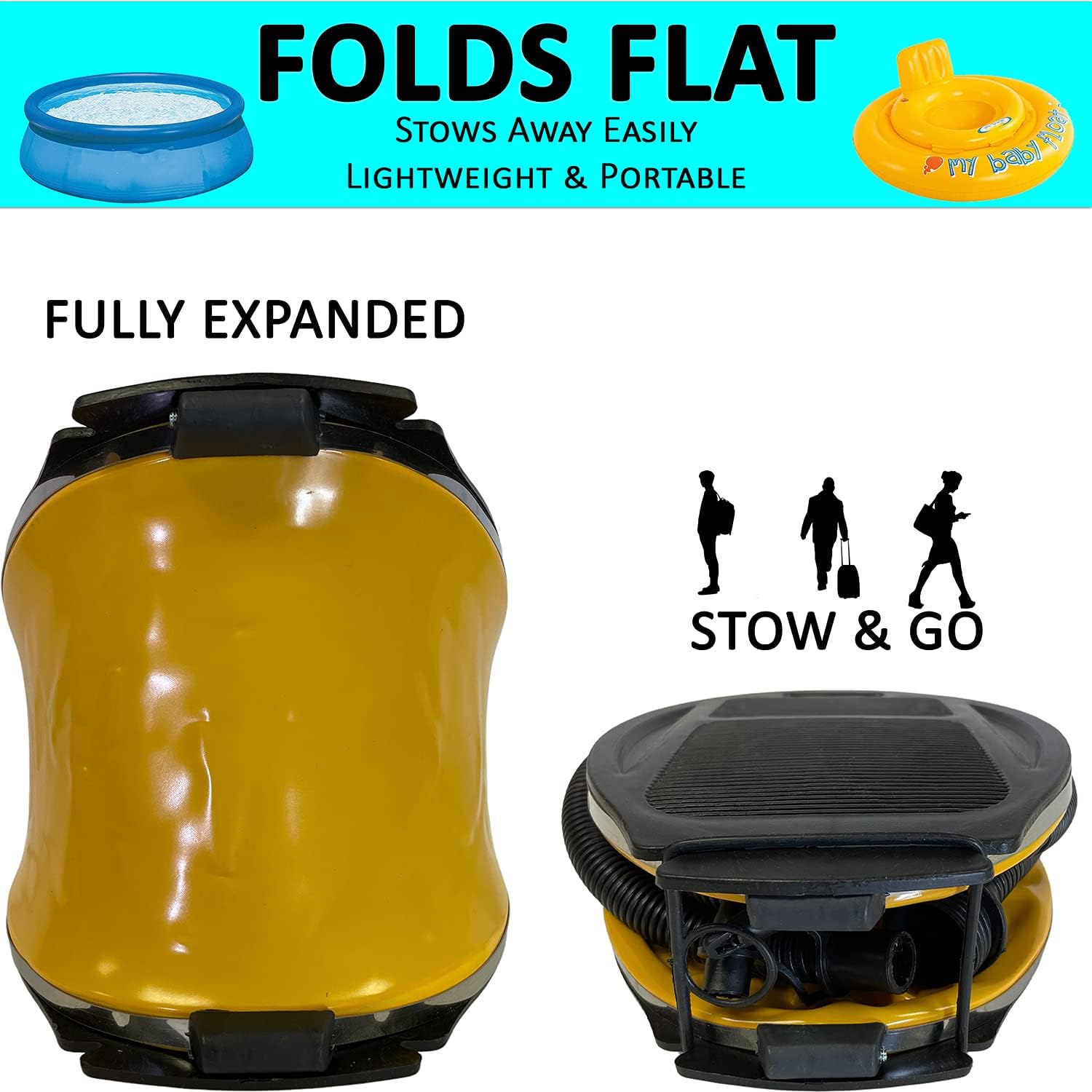 W4W Bellows Foot Pump - Great Pump for Inflatable Pool, Tube, Air Mattress Bed, Float, Beach Ball, Water Floats, ect. - Interchangeable Nozzle for Accordion Hose - Easy Inflate & Deflate : Sports & Outdoors