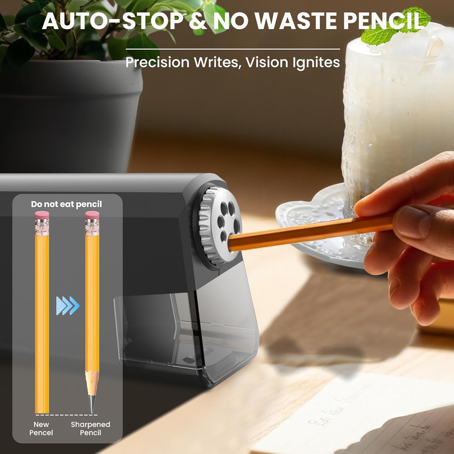 Electric Pencil Sharpener, 120V Heavy Duty, 6-Hole Auto Stop, UL Listed, for Classroom, Office, Artists