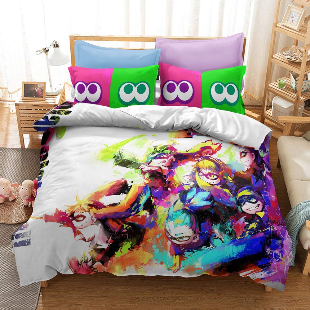 CHAOSE Game Splatoon Family Bedding Set for Kids Cartoon Printed Bed Cover Single Duvet Cover Set KingSize Bedclothes (graffiti 05,Single(135x200cm))