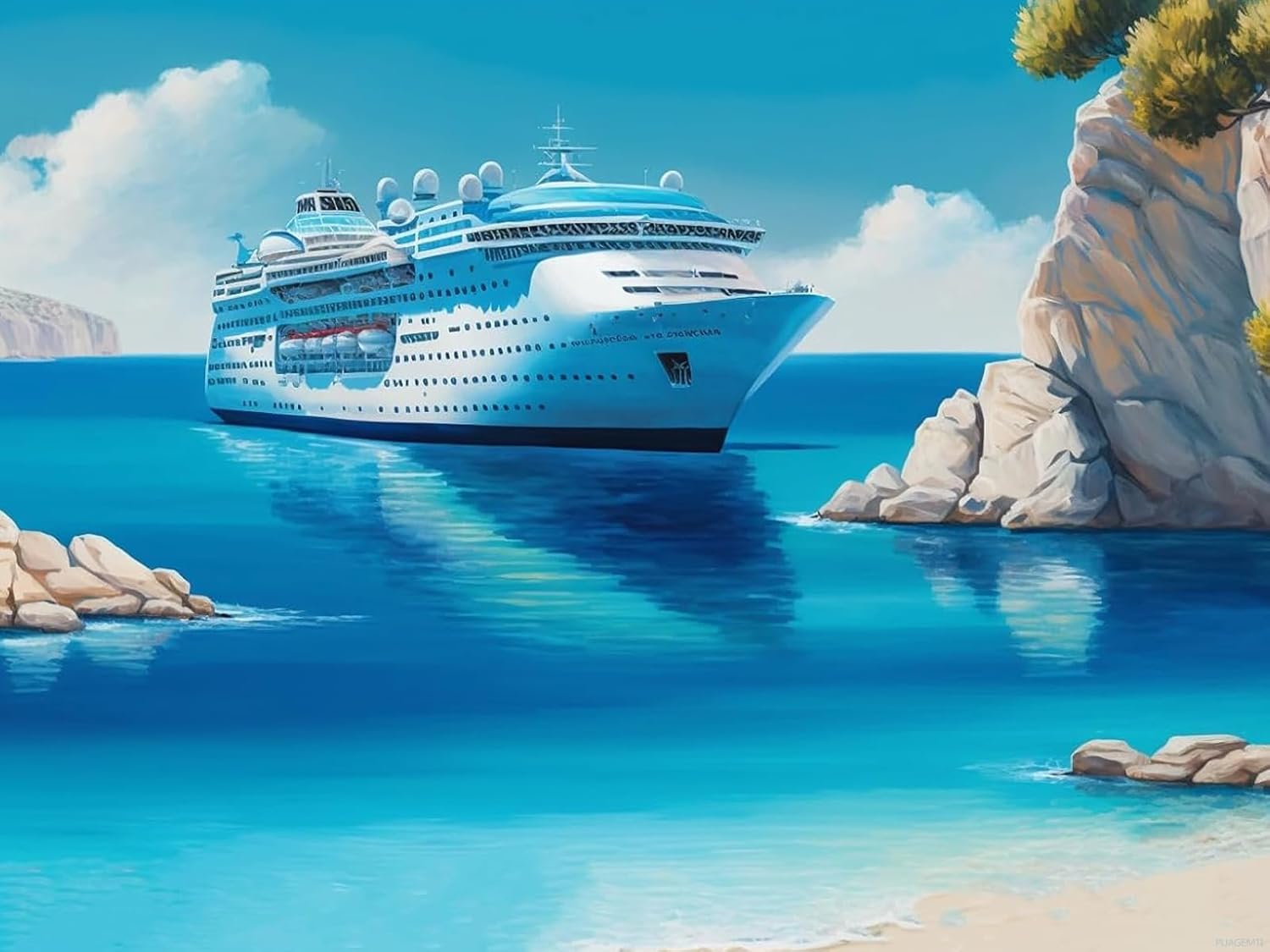 DIY Diamond Painting, Moving Cruise Ship Full of Cool Tones Summer Seaside Scenery Suitable for Beginners Casual for Bedroom Decor Bathroom Decor, Birthday Gifts 12x16 inch