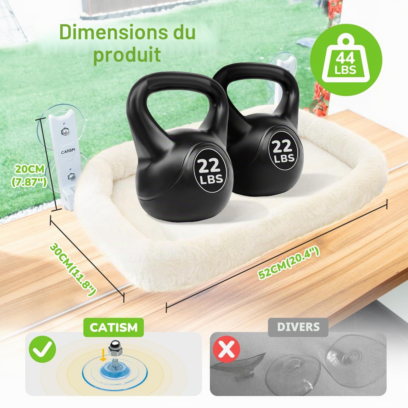 CATISM Hamac Pliable pour Chat avec Coussin Jusqu'à 20 kg, 52 x 30 cm, Rembourrage en Tissu Double Face Lavable, Lit de Fenêtre, Rebord de Fenêtre, Lit de Chat, Beige
