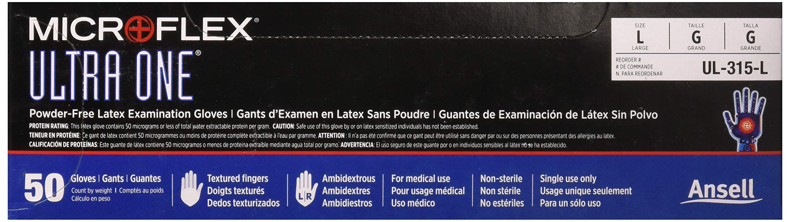 Ansell Microflex Ultra One Powder Free, Latex Extended Cuff Examination Gloves - Large, UL315L - Image 3