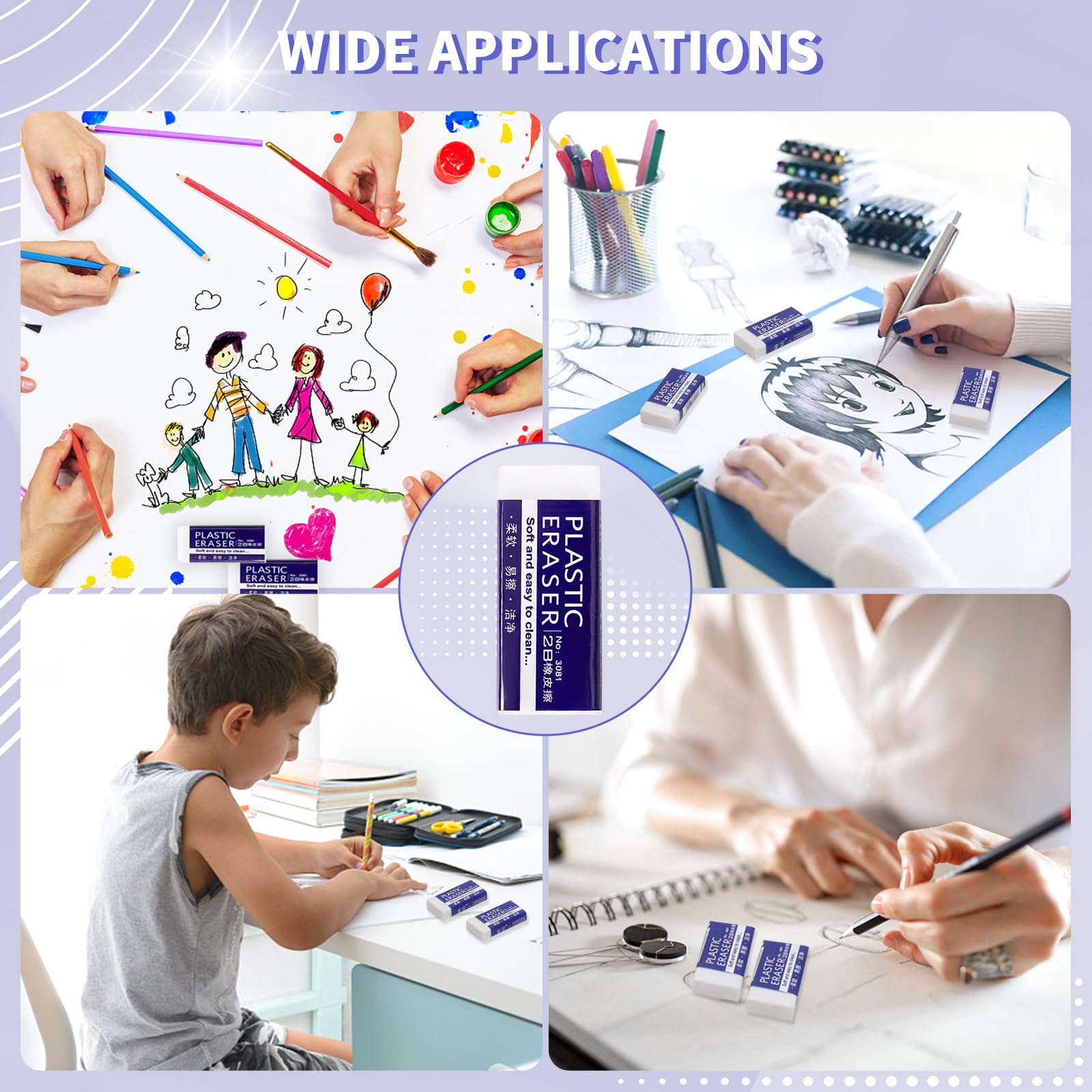 VINEST 15 Pezzi Gomma da Cancellare di Plastica Durevole Classica, 2B Gomme da Cancellare Bianca Morbida, Gomme da Cancellare Bambini Adulti, con Scatola Portaoggetti per Dipingere Lavorare Studiare