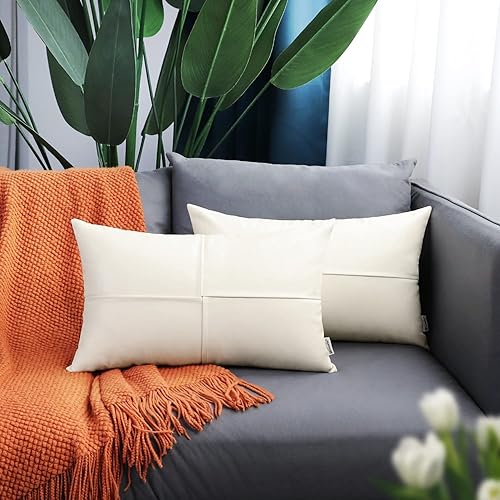 Miniatura 23 de BRAWARM Fundas de almohada de piel sintética de 20 x 20 pulgadas, paquete de 2, fundas de almohada de cuero crema, almohadas decorativas de cuero