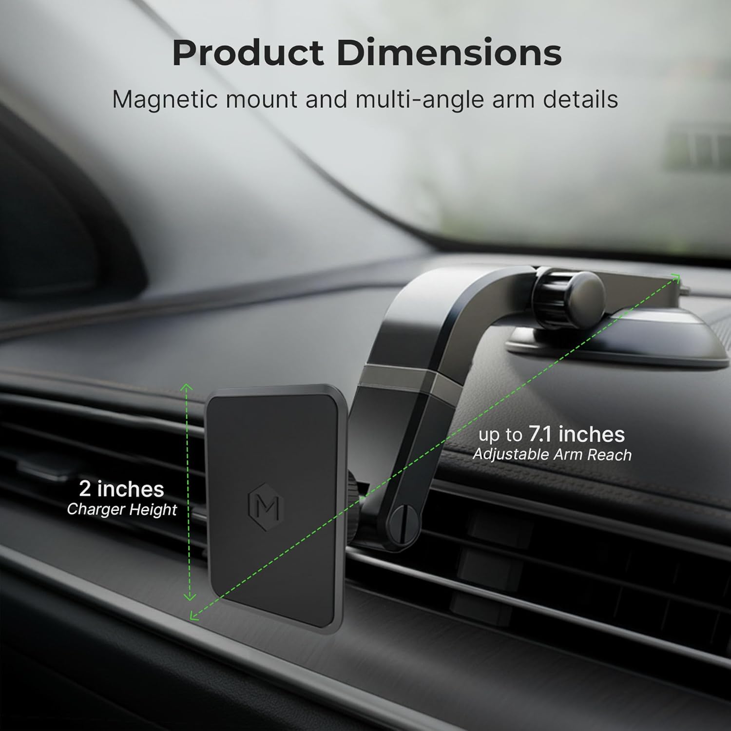 Magnetic Car Mount with Ultra Strong Magnets - Car Phone Holder Perfect for Magsafe Compatible Device iPhone 12-17 & iPhone Air, Galaxy, Smartphone - Multi-Angle Adjustable Suction Cup