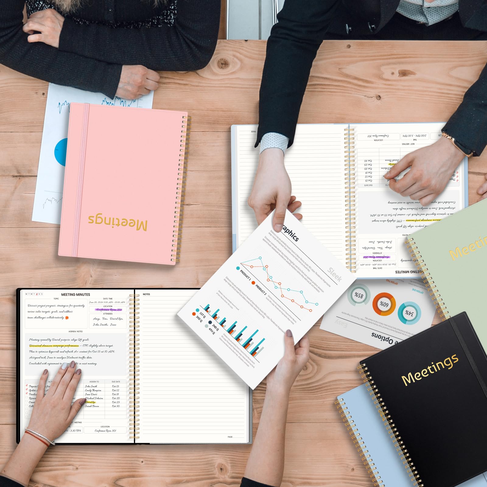 SUNEE Meeting Meeting Mezza Nota 21,6 x 27,9 cm Notebook per Lavoro - 140 pagine, formato A4 Project Planner per donne e uomini, organizer minuti per appunti riunioni, idee per ufficio/lavoro